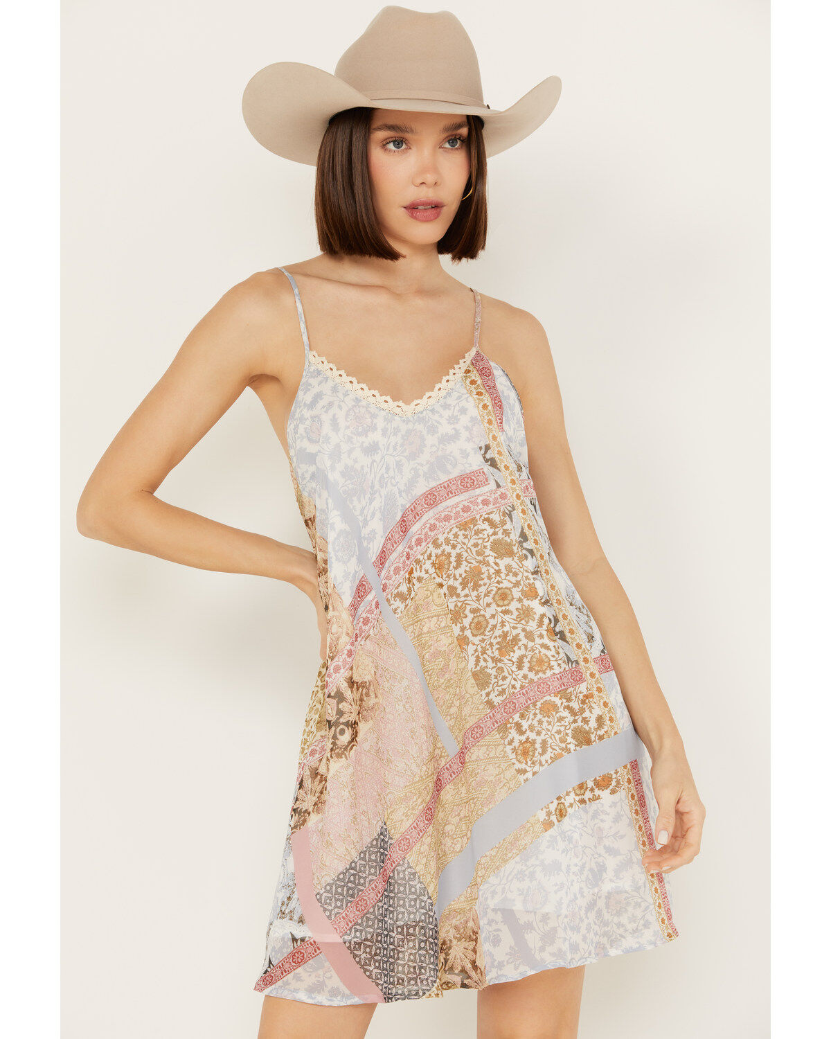 Wild Moss Women's Patchwork Print Short Slip Mini Dress