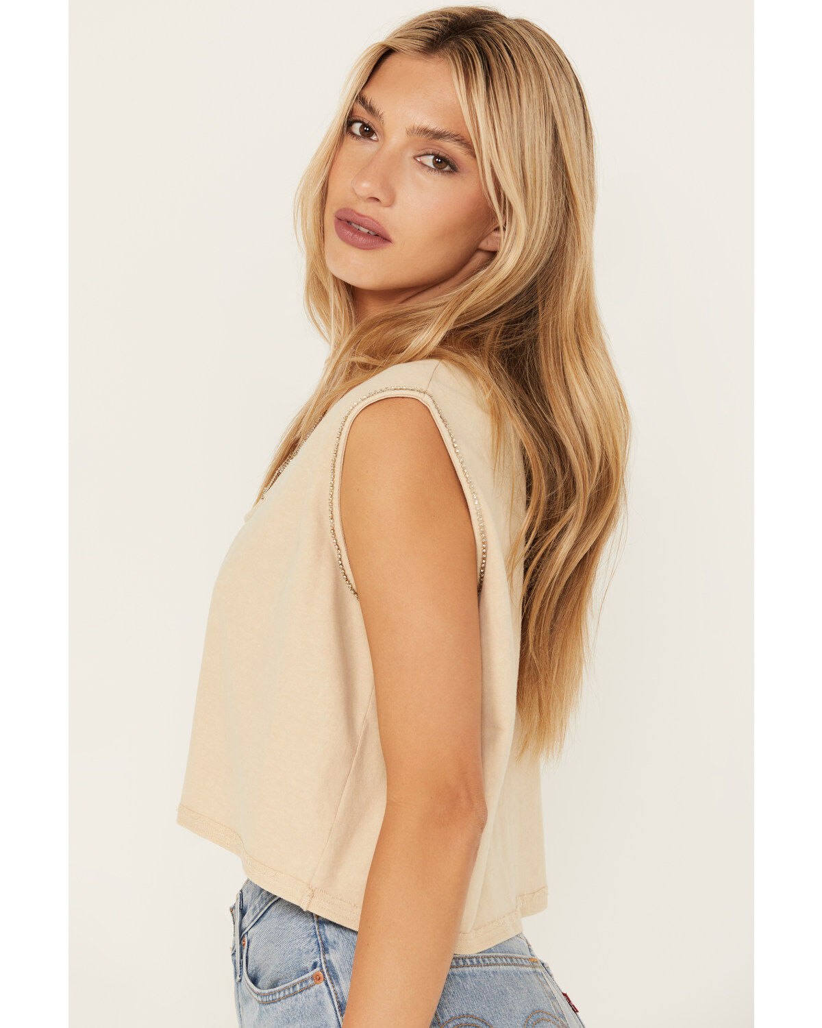 B Blue B Women's Cropped Rhinestone Tank Top