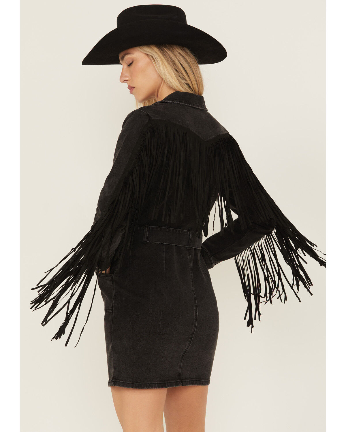 Idyllwind Women's Fringe Long Sleeve Stretch Denim Mini Dress