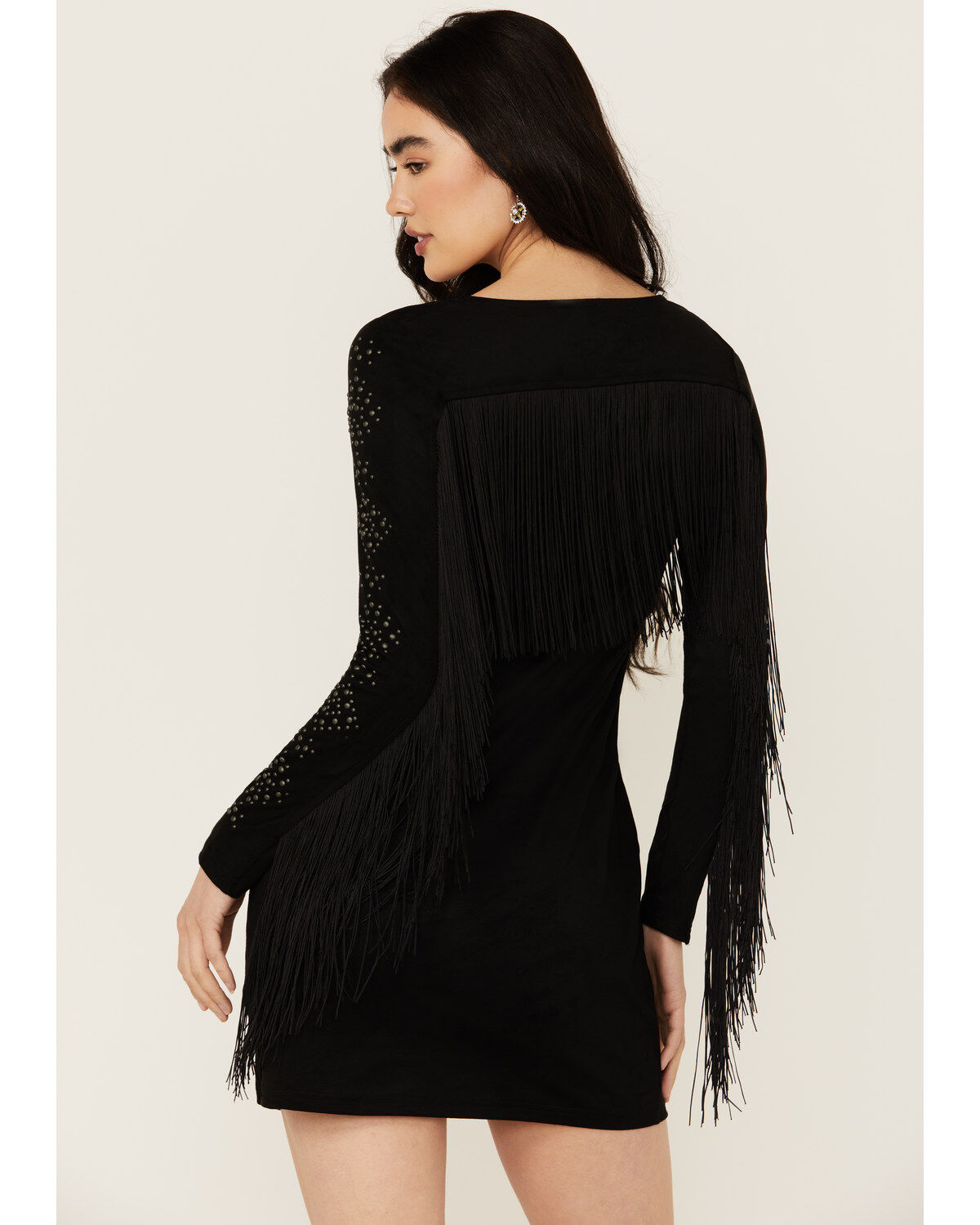Idyllwind Women's Lois Studded Long Sleeve Fringe Mini Dress