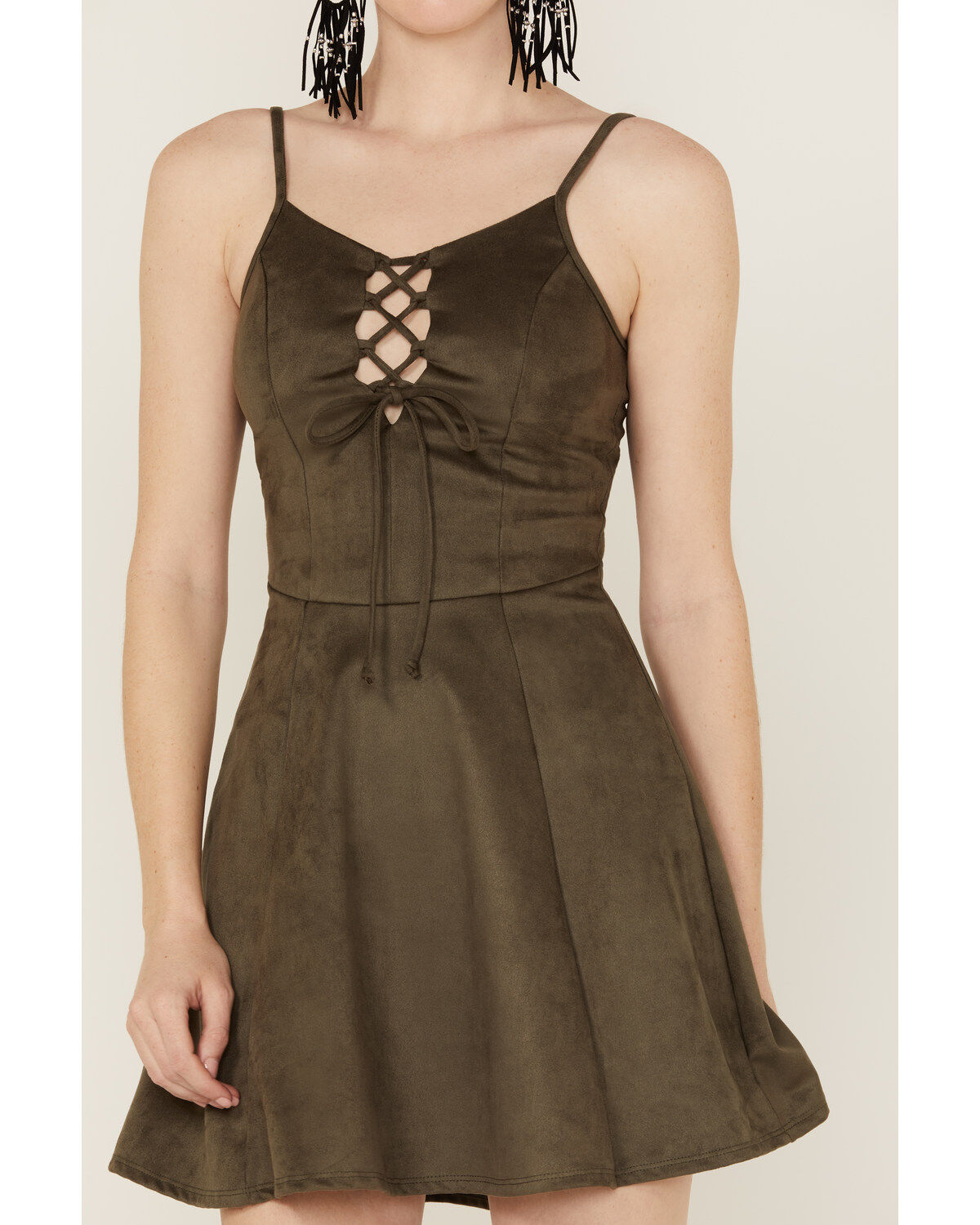 Wild Moss Women's Tie Front Faux Suede Mini Dress