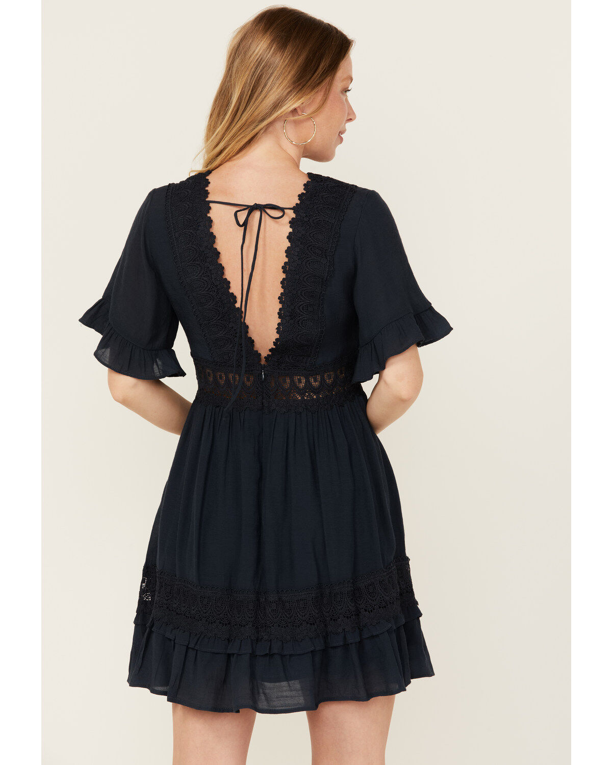 Wishlist Women's Solid Lace Trim Mini Dress