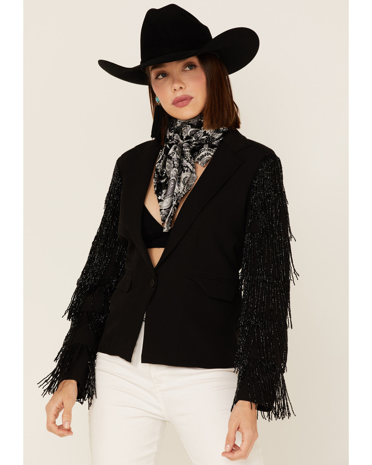 Any Old Iron Women's Beaded Fringe Blazer Jacket