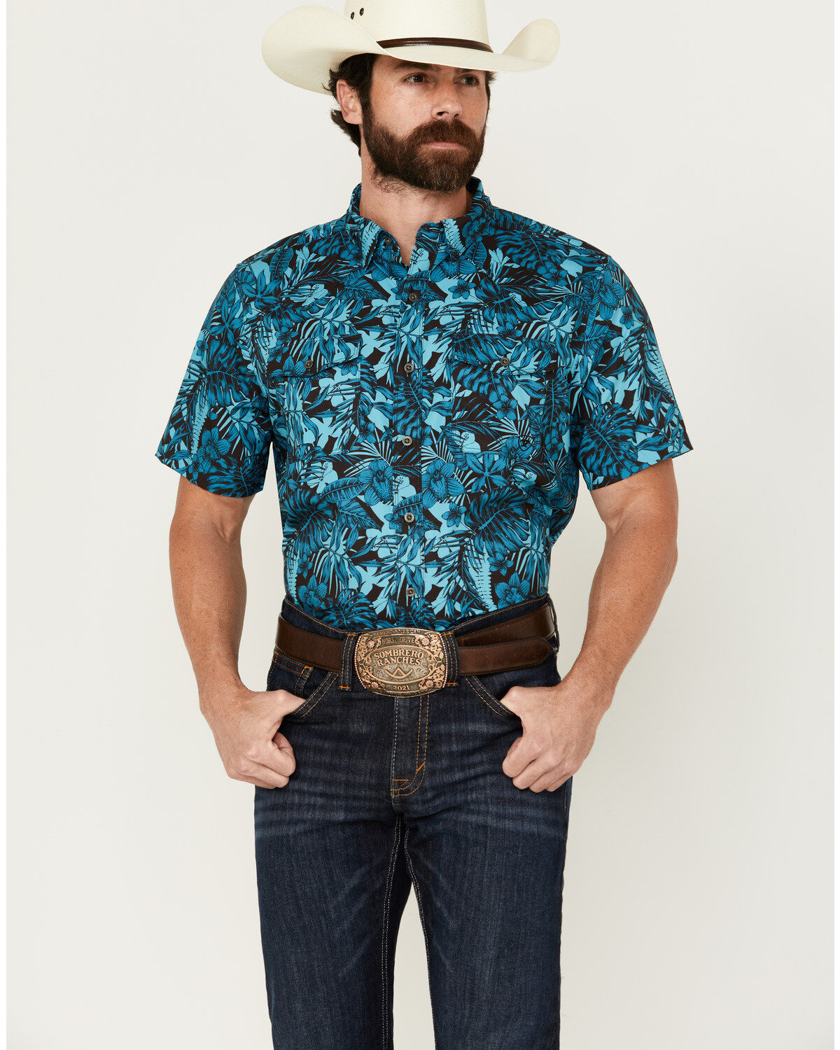 Ariat Men's VentTEK Floral Print Fitted Short Sleeve Button-Down Western Shirt