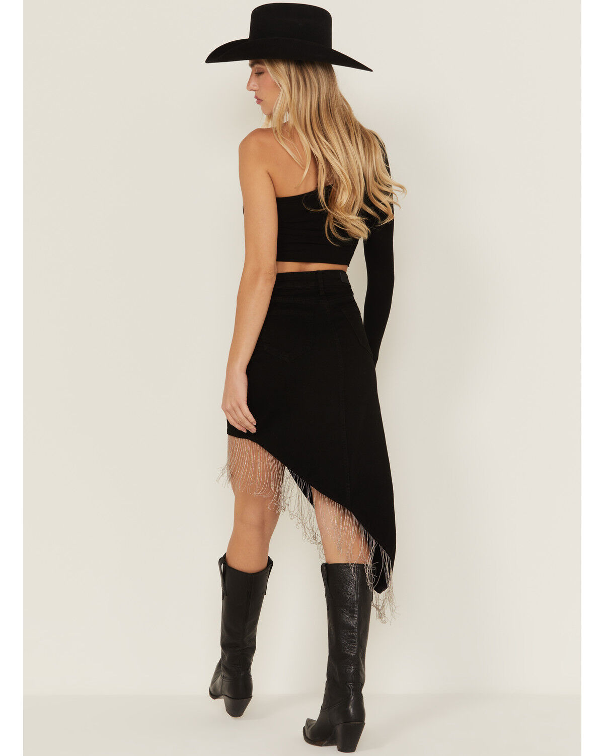 Rock & Roll Denim Women's Rhinestone Fringe Mini Skirt