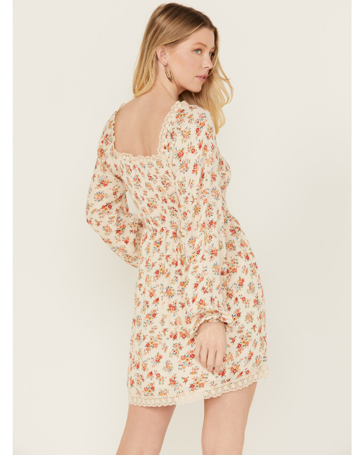 Wild Moss Women's Floral Print Smocked Long Sleeve Mini Dress