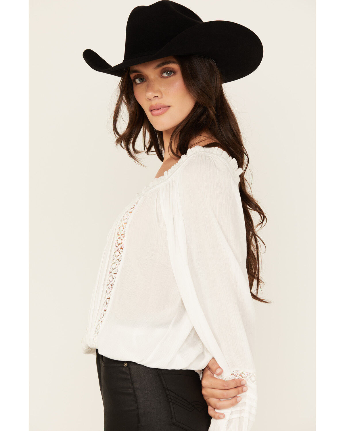 Wild Moss Women's Lace Detail Peasant Top