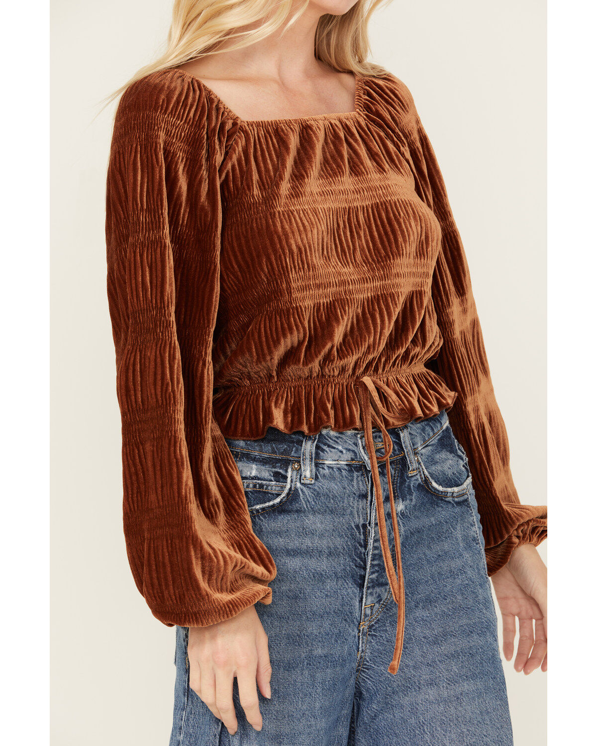 Rock & Roll Denim Women's Velvet Cinch Front Long Sleeve Blouse