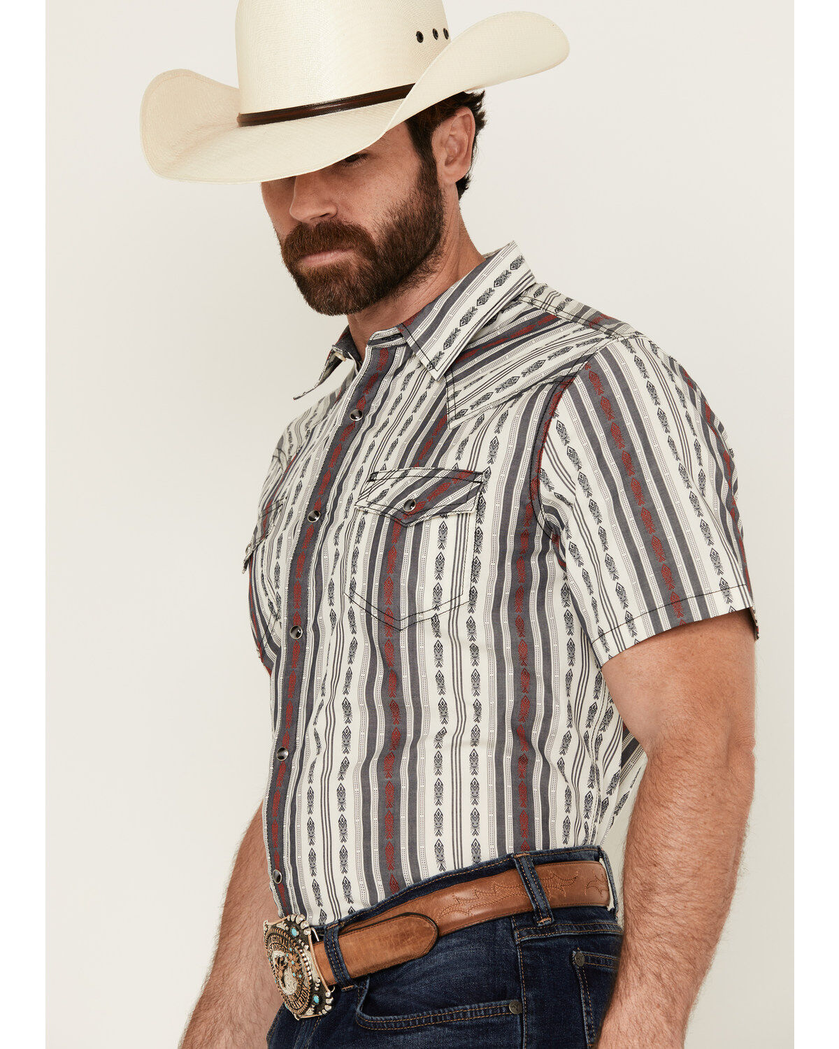 Cody James Men's Patriot Ikat Southwestern Striped Print Short Sleeve Snap Western Shirt