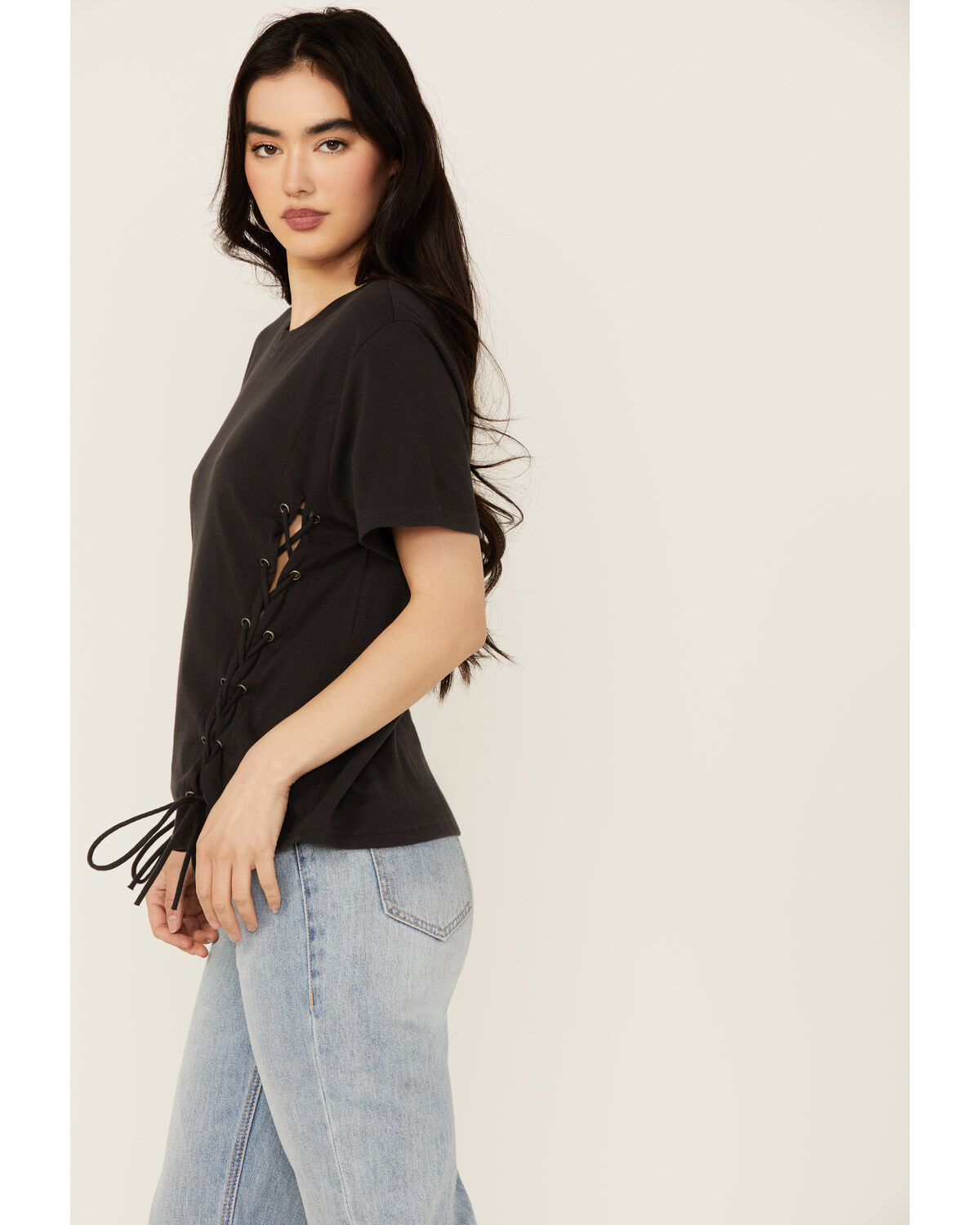 Blended Women's Side Grommet Short Sleeve Tee