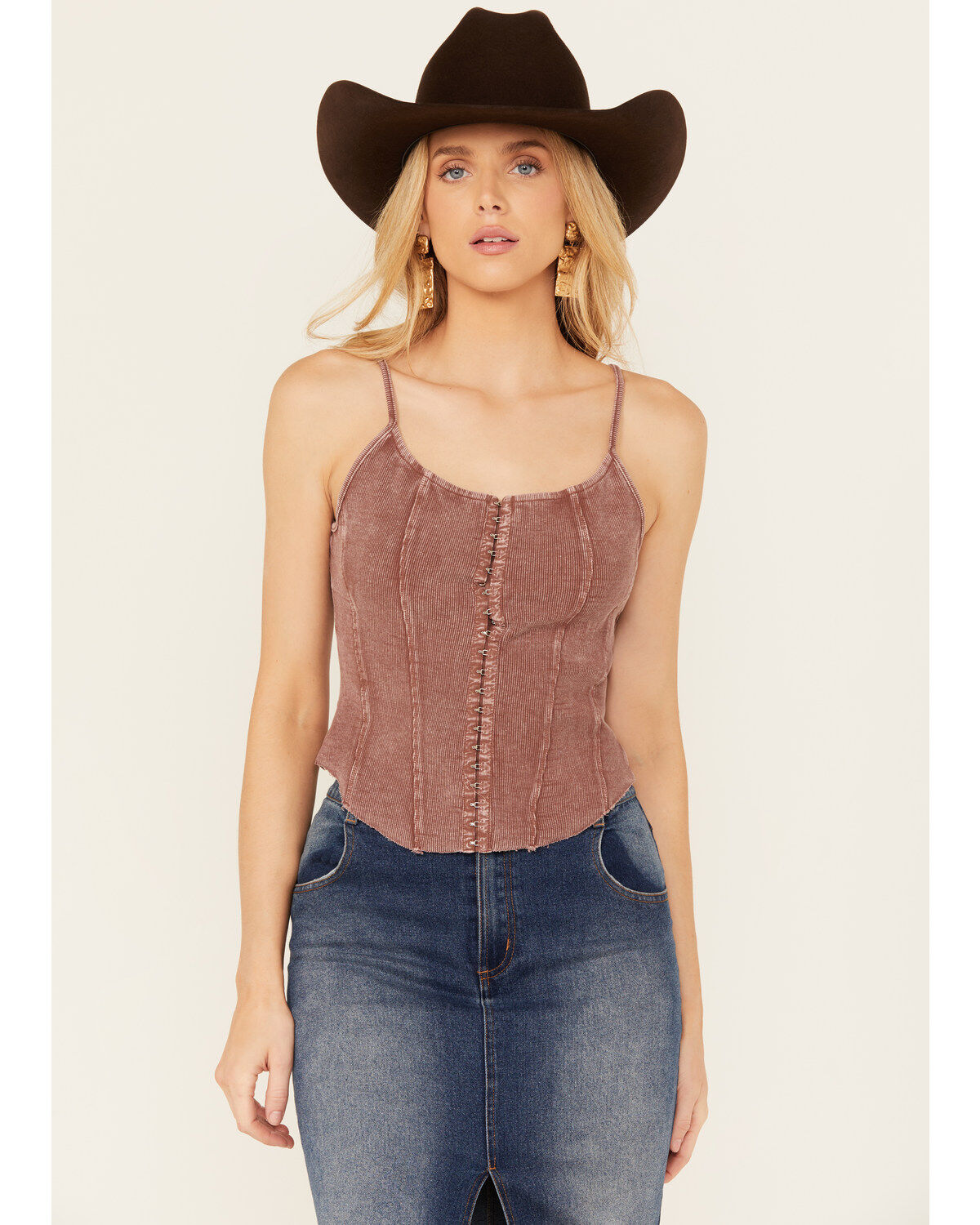 Rock & Roll Denim Women's Sleeveless Ribbed Corset Tank