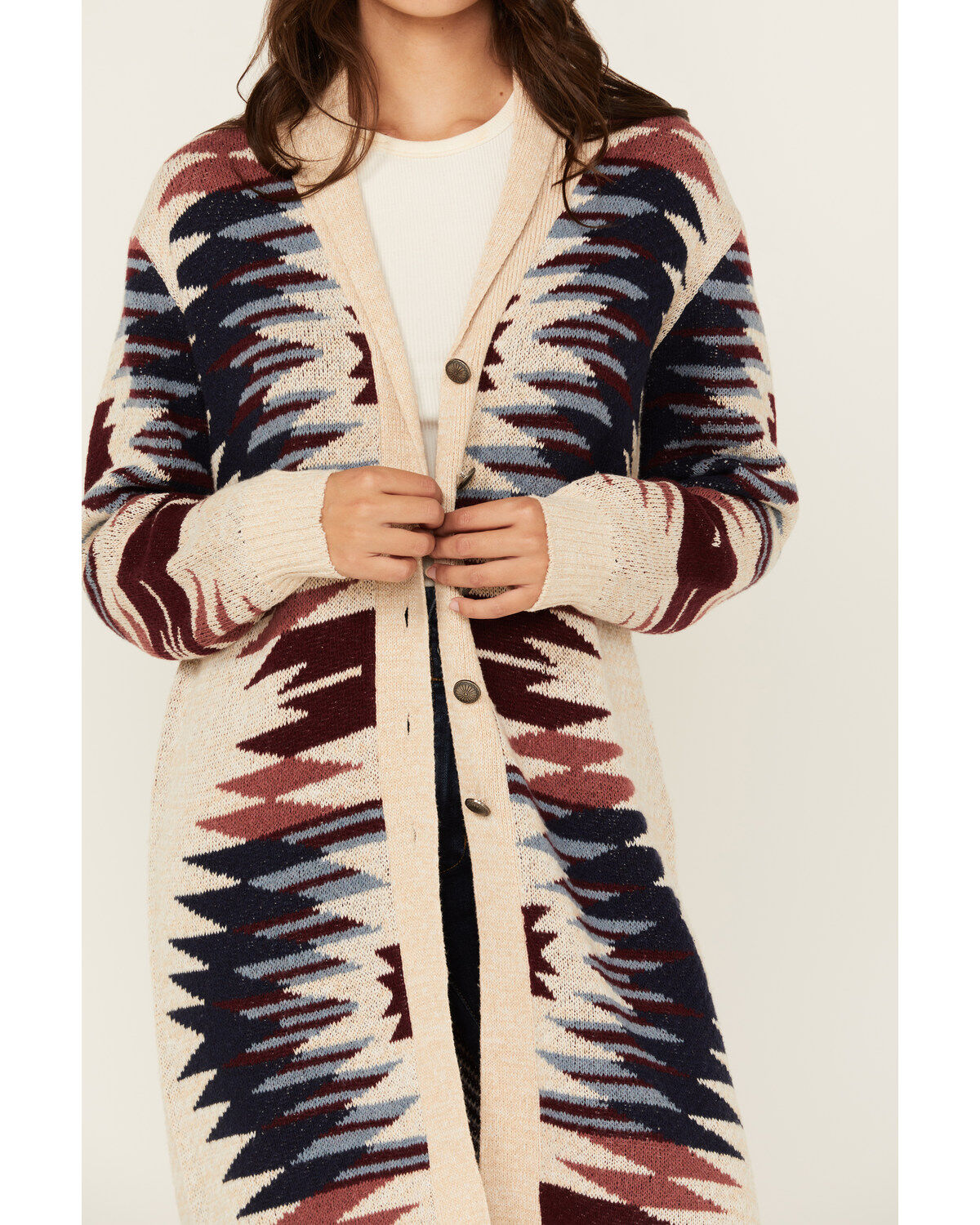 Shyanne Women's Southwestern Print Long Sleeve Button-Down Long Cardigan