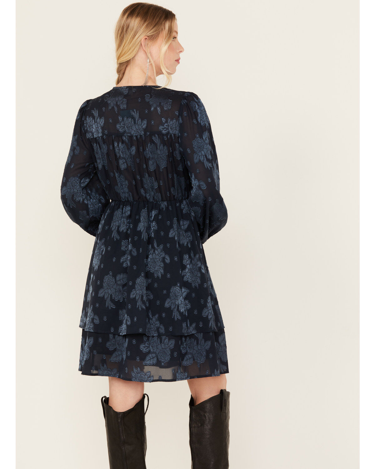 Yura Women's Long Sleeve Floral Tier Mini Dress