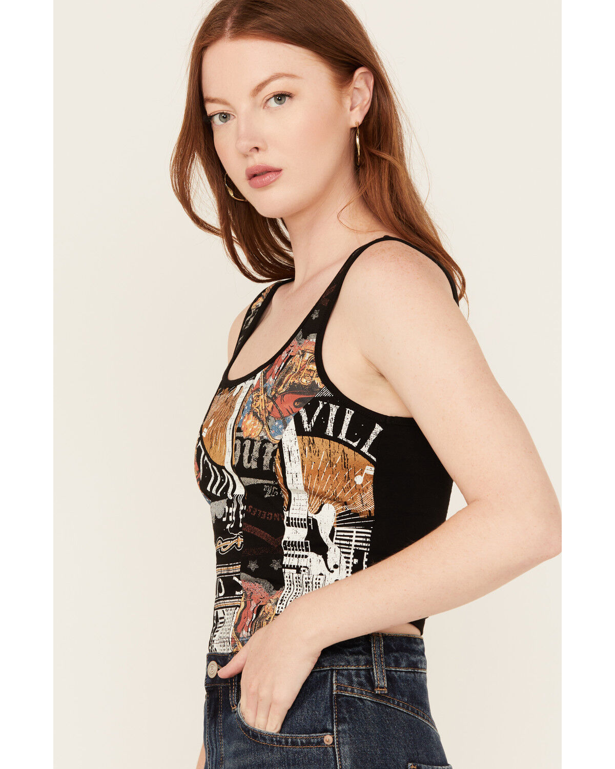 Originality Women's Guitar Print Graphic Cropped Tank Top