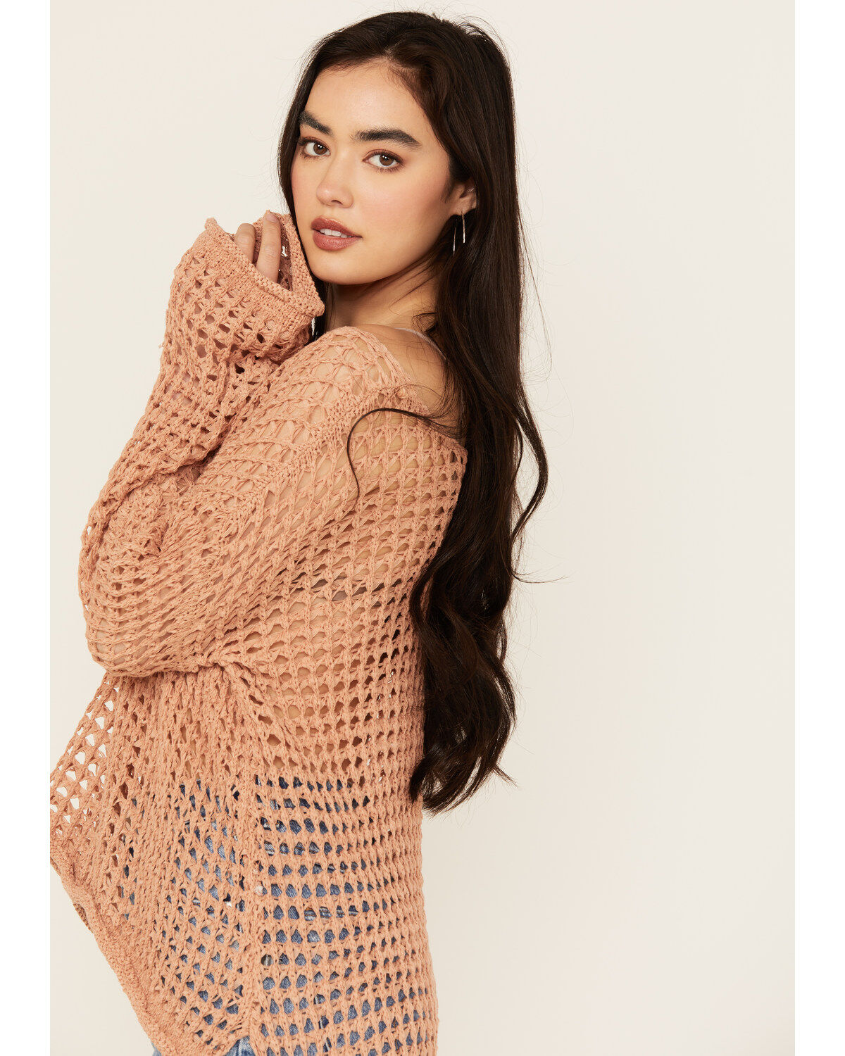 People of Leisure Women's Open Crochet Long Sleeve Sweater