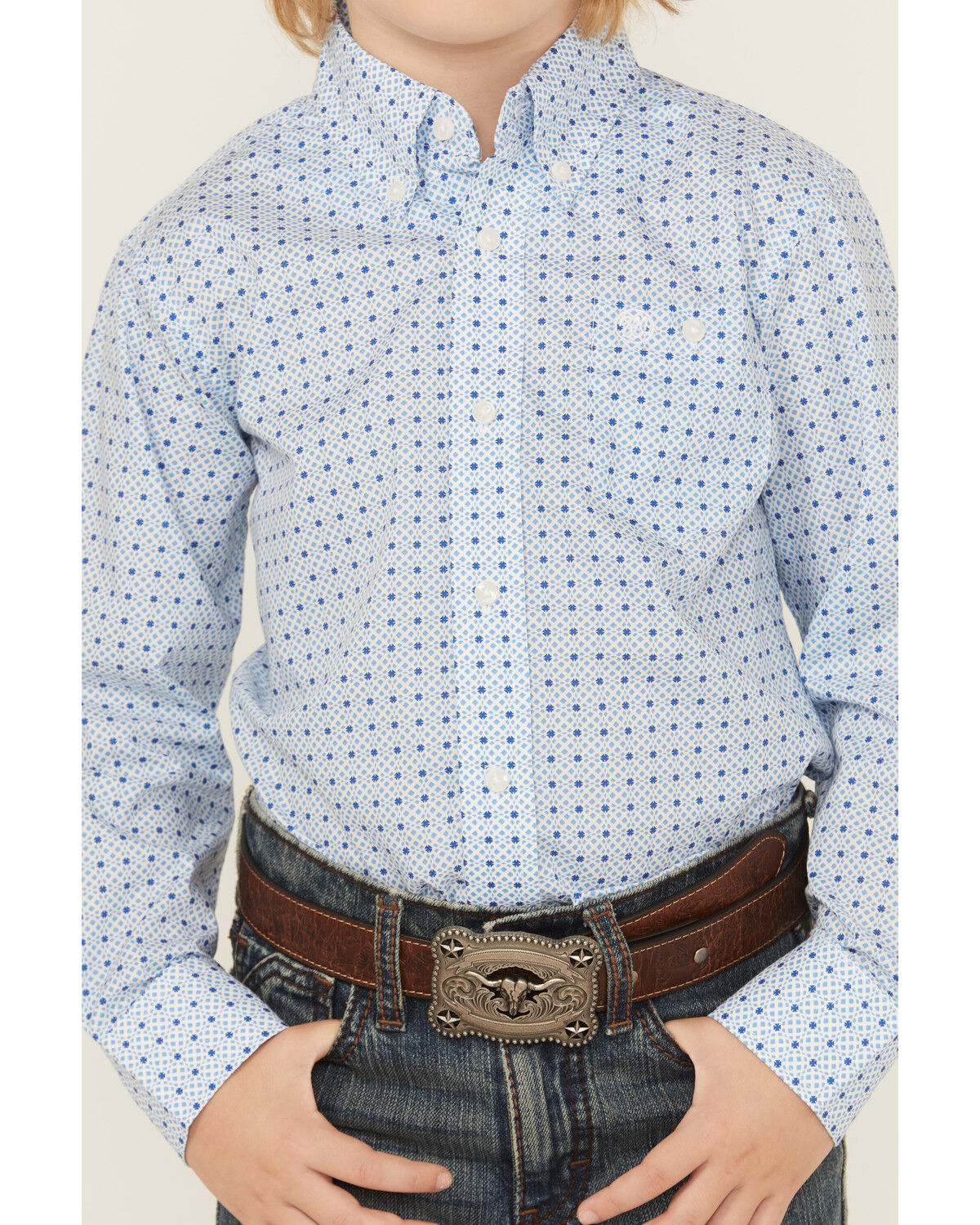 Wrangler Boys' Dotted Long Sleeve Button-Down Stretch Western Shirt