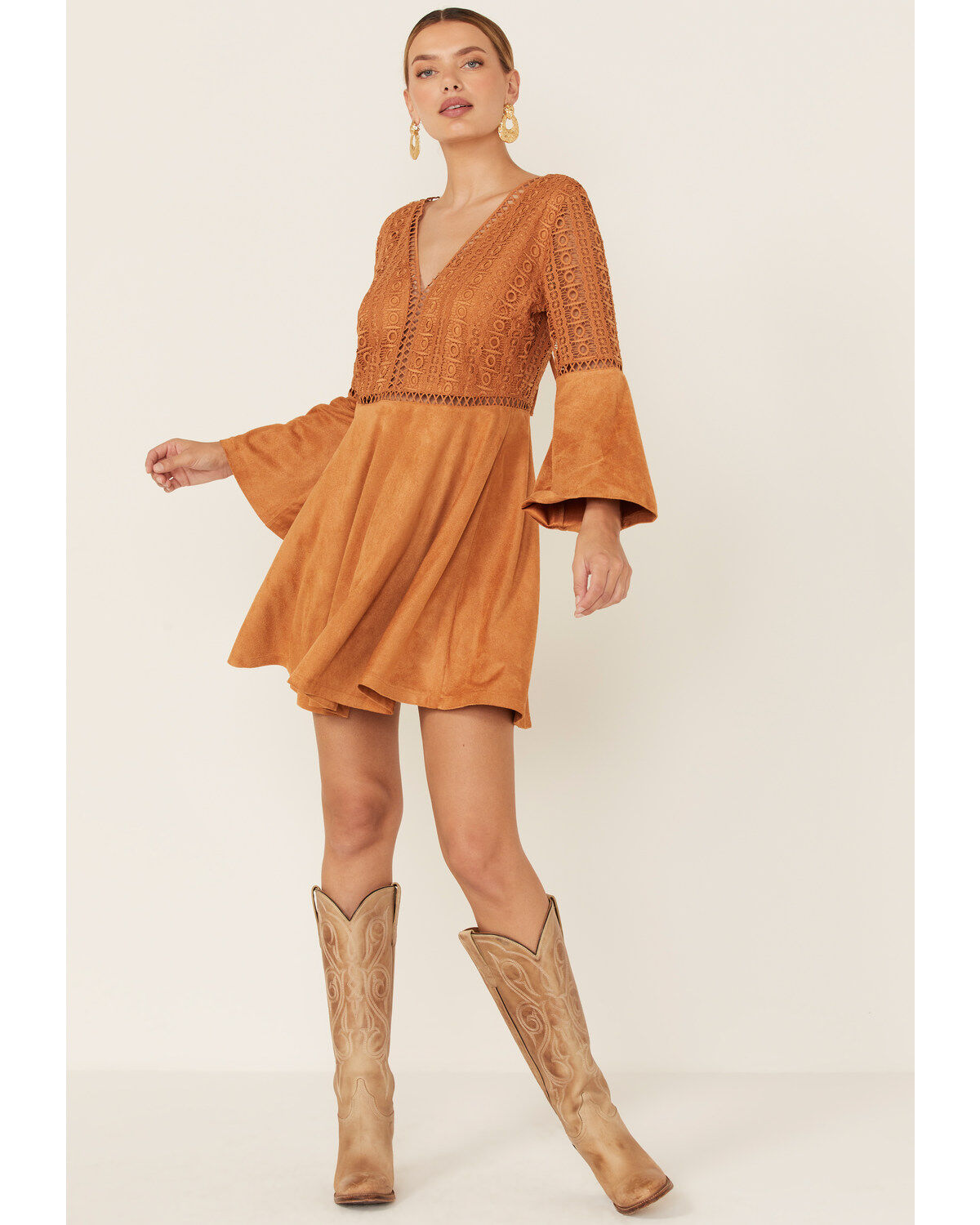 Beyond The Radar Women's Cut-Out Bell Sleeve Mini Dress