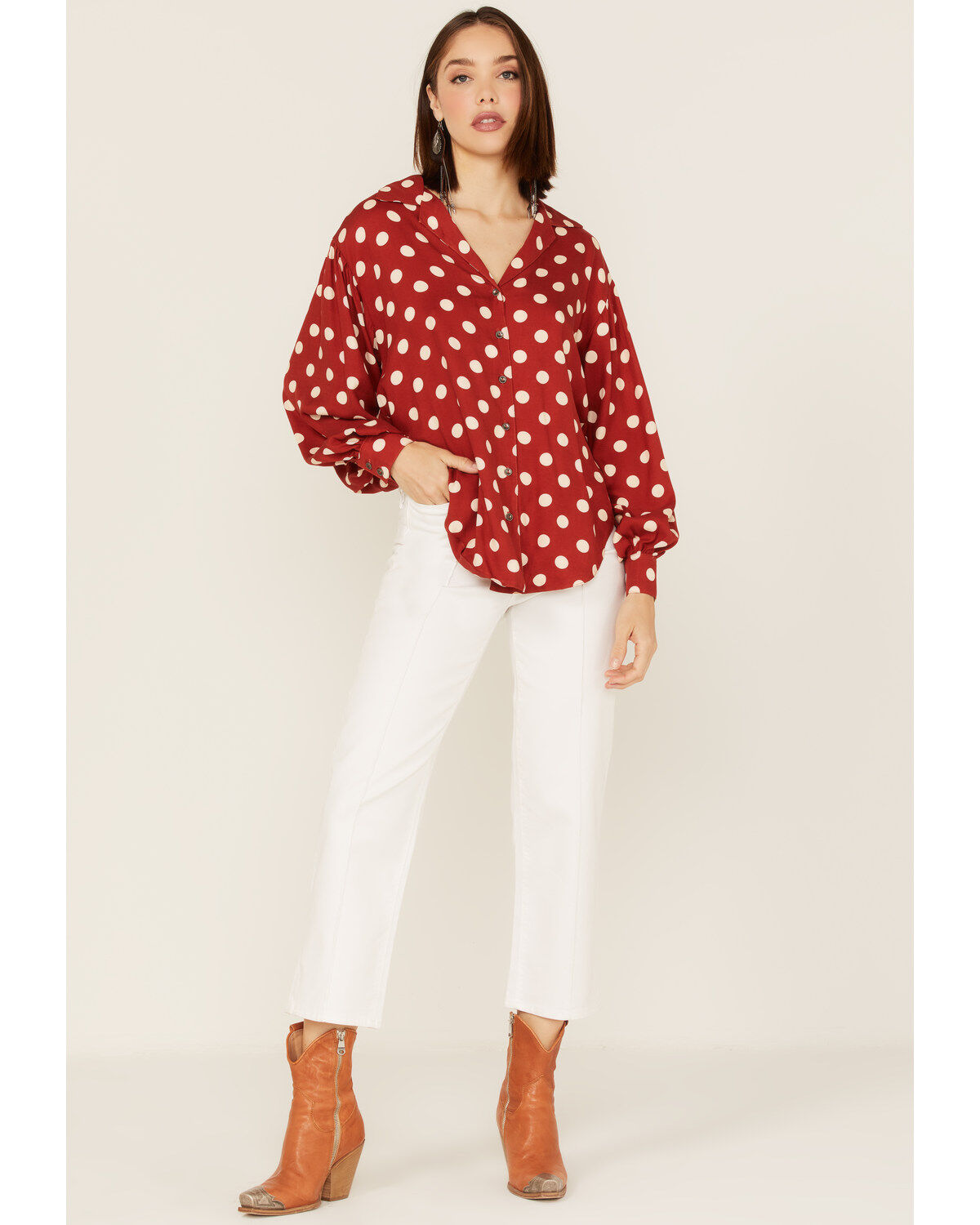 Maggie Sweet Women's Almeria Polka Dot Long Sleeve Button Down Shirt