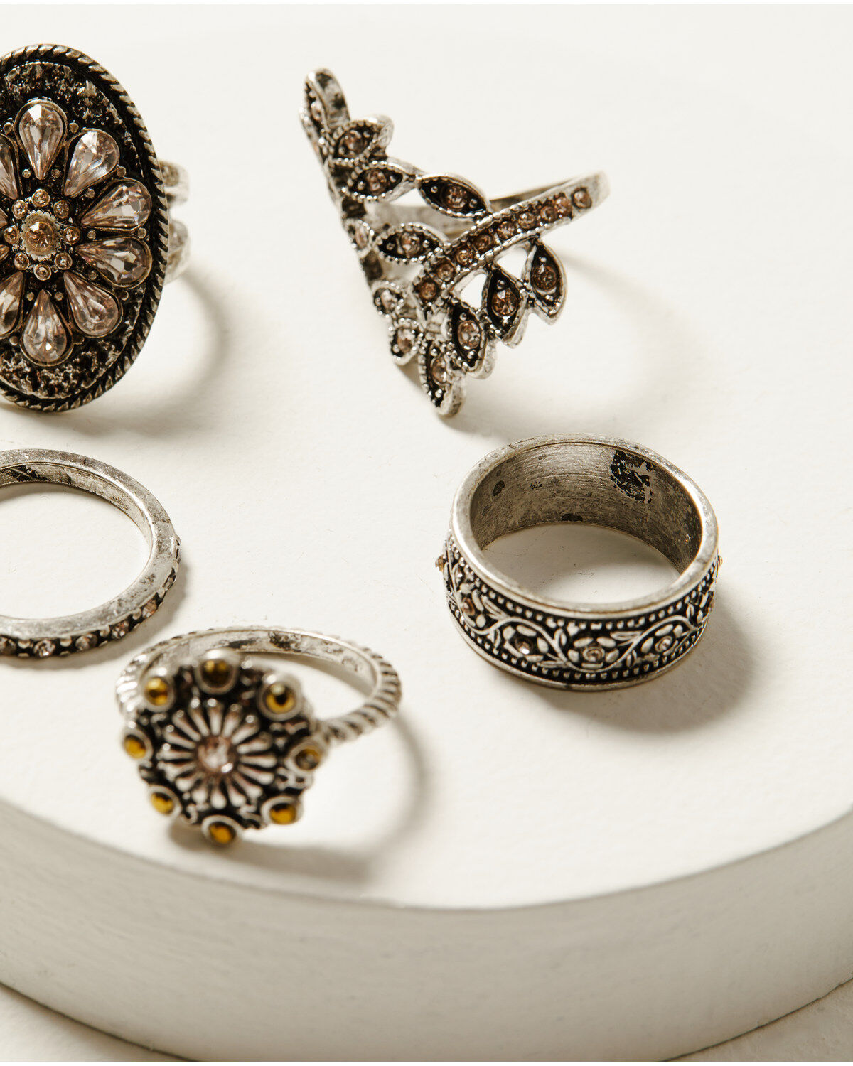 Shyanne Women's Champagne Chateau 5-Piece Silver Ring Set