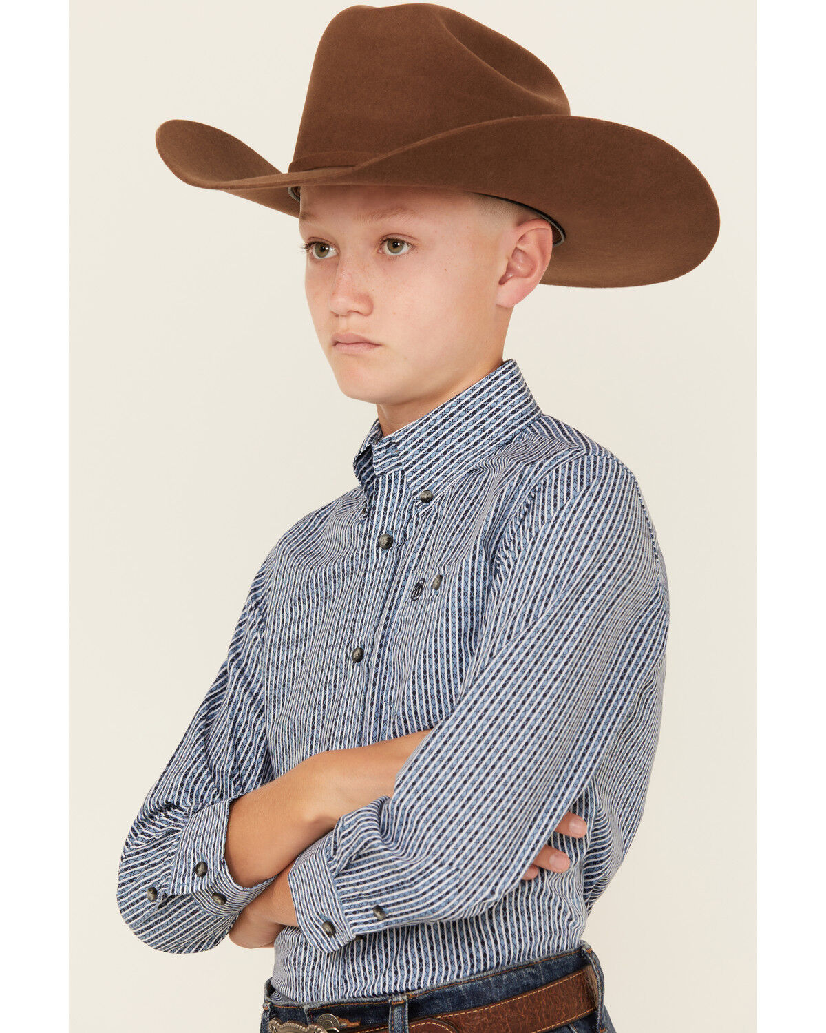 Wrangler Boys' Striped Long Sleeve Button-Down Western Shirt