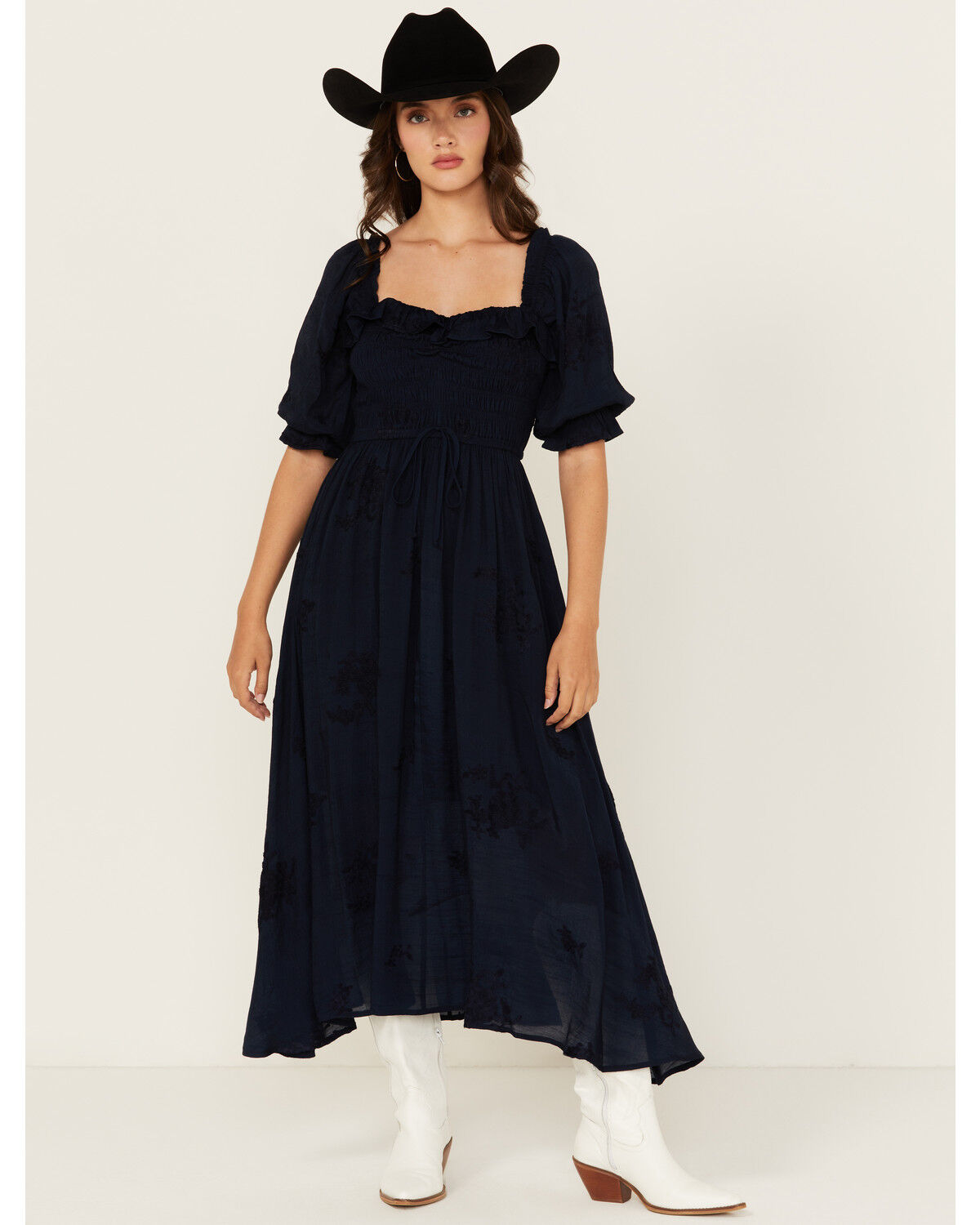 Wild Moss Women's Embroidered Half Sleeve Midi Dress