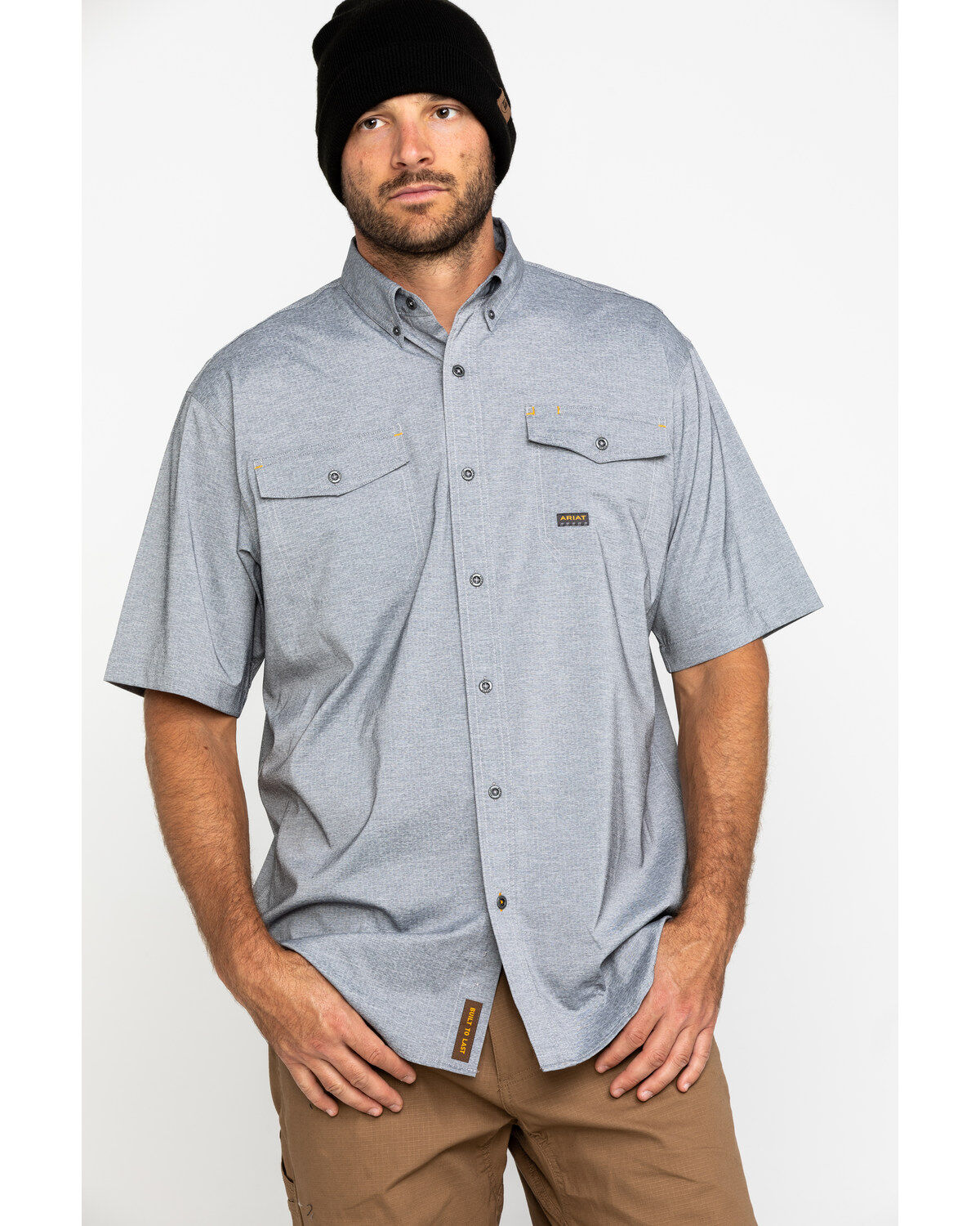 Ariat Men's Grey Rebar Made Tough Durastretch Vent Short Sleeve Work Shirt