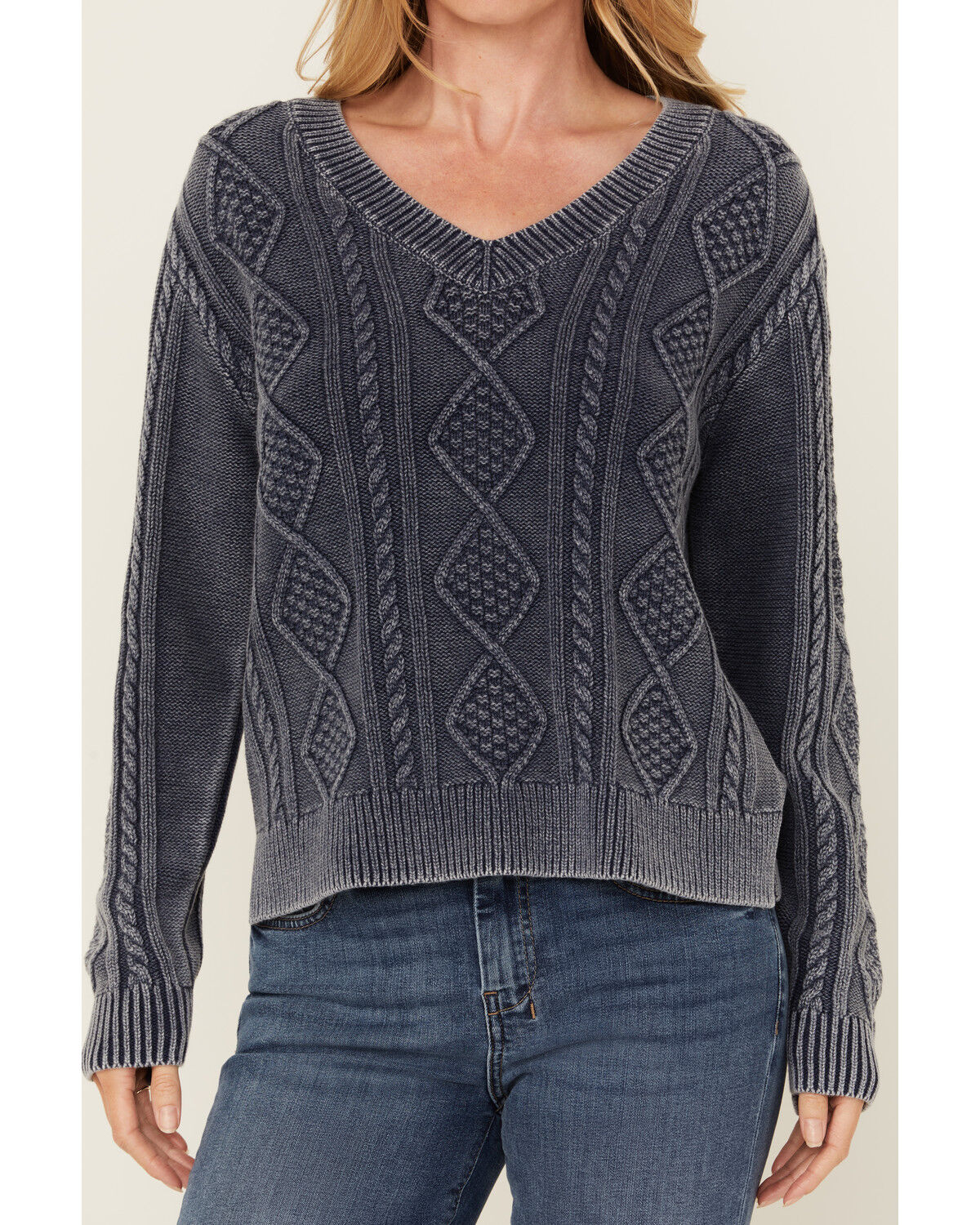 Cleo + Wolf Women's Clark Acid Wash Cable Knit Sweater