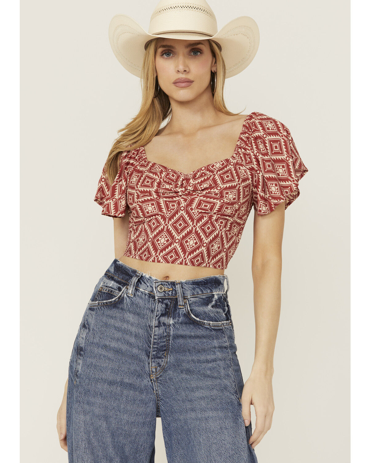 Rock & Roll Denim Women's Southwestern Print Flutter Short Sleeve Top