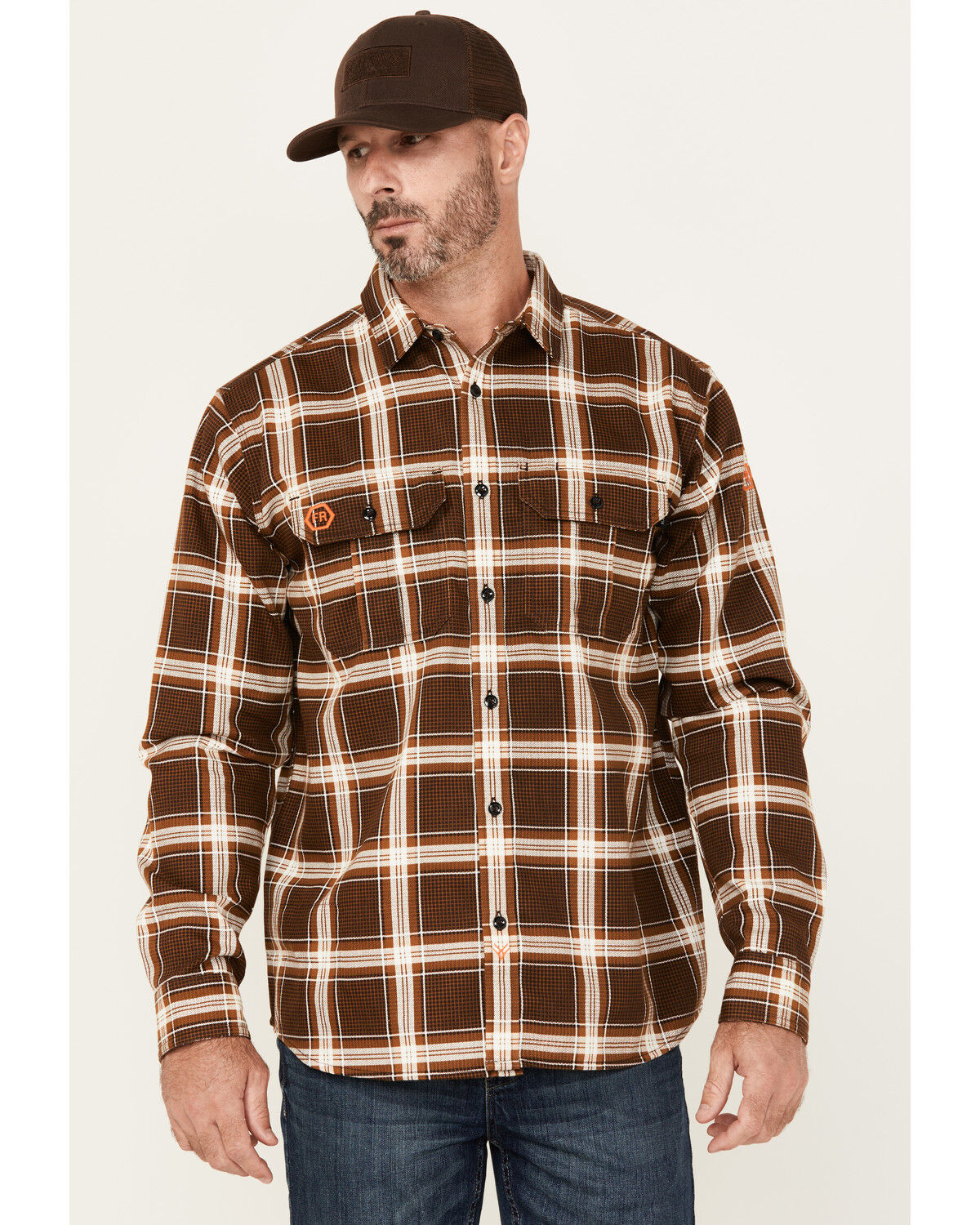 Hawx Men's FR Plaid Print Long Sleeve Button-Down Western Work Shirt