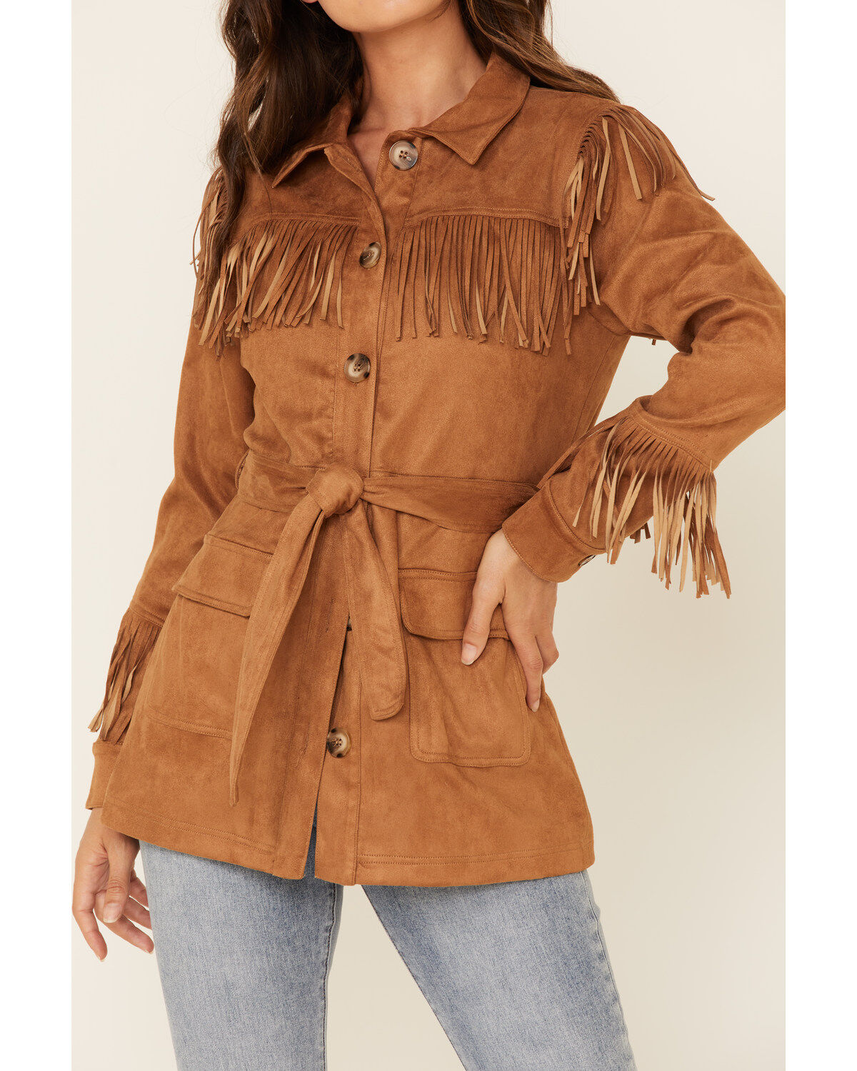 MINKPINK Women's Tan We Are Free Fringe Jacket
