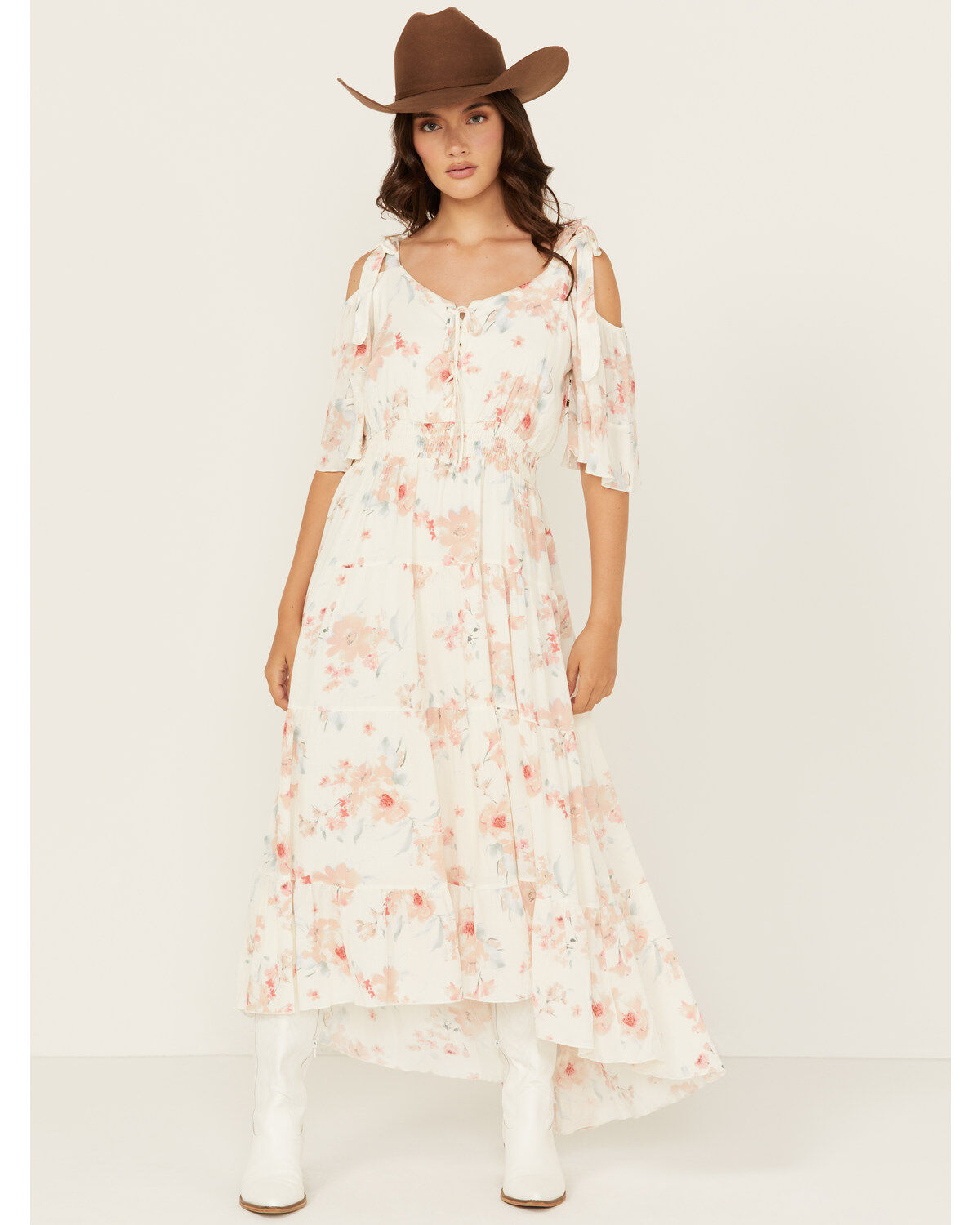 Wild Moss Women's Floral Print Cold Should High-Low Dress