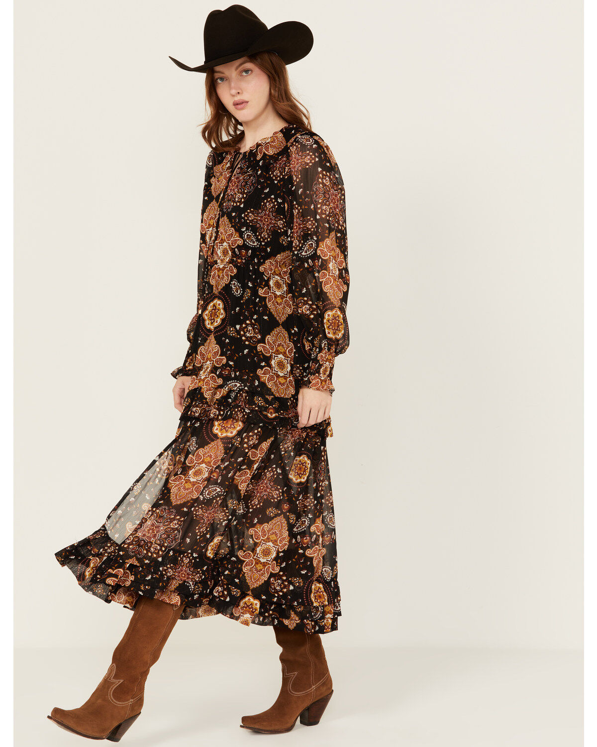 Miss Me Women's Multi Print Long Sleeve Midi Dress