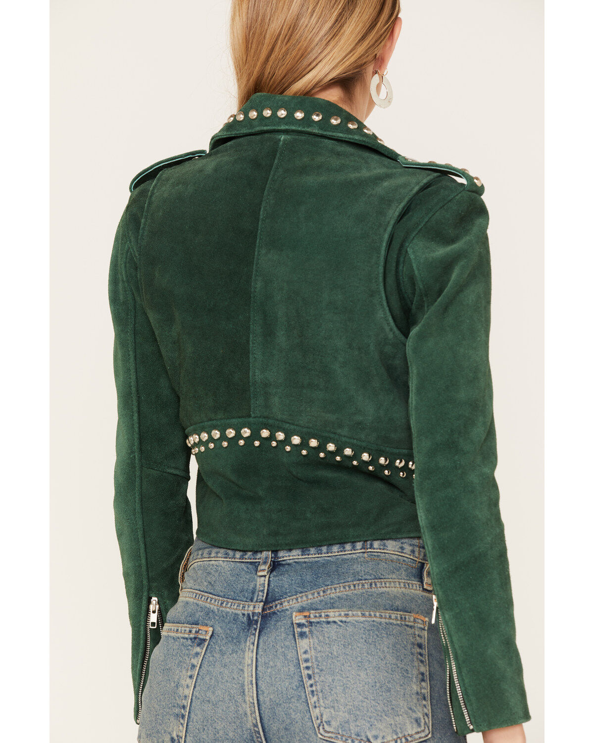 Understated Leather Women's Runway Studded Suede Moto Jacket