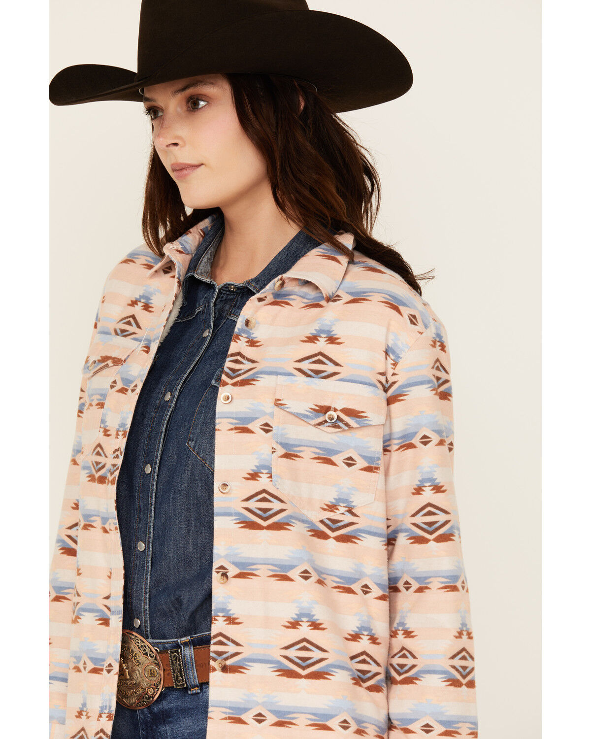 Ely Walker Women's Southwestern Print Sherpa Lined Shacket