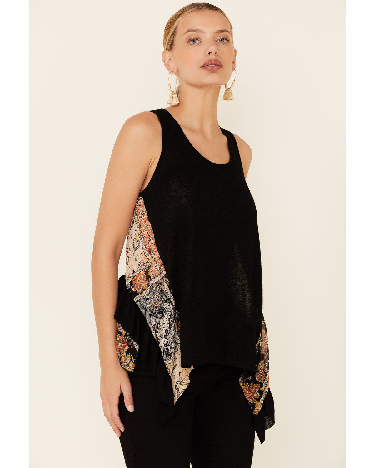 Mystree Women's Contrast Floral Boho Back Tank Top