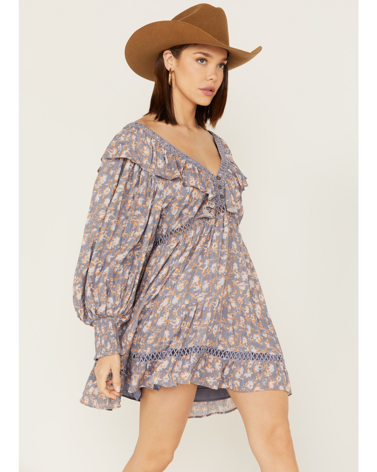 Jen's Pirate Booty Women's Floral Print Long Sleeve Wildflower Lasi Mini Dress