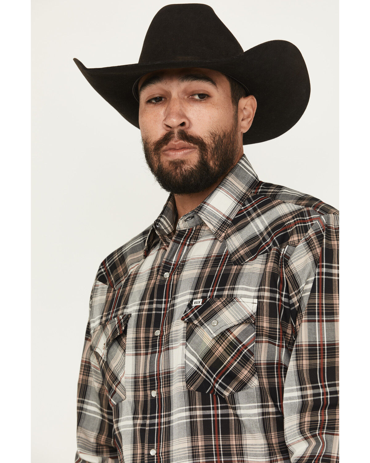 Ely Walker Men's Plaid Print Long Sleeve Pearl Snap Western Shirt