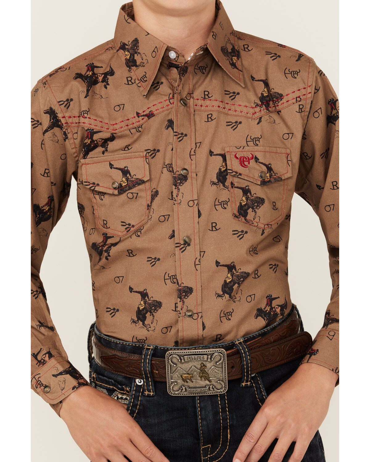 Cowboy Hardware Boys' Vintage Bronc Long Sleeve Snap Stretch Western Shirt