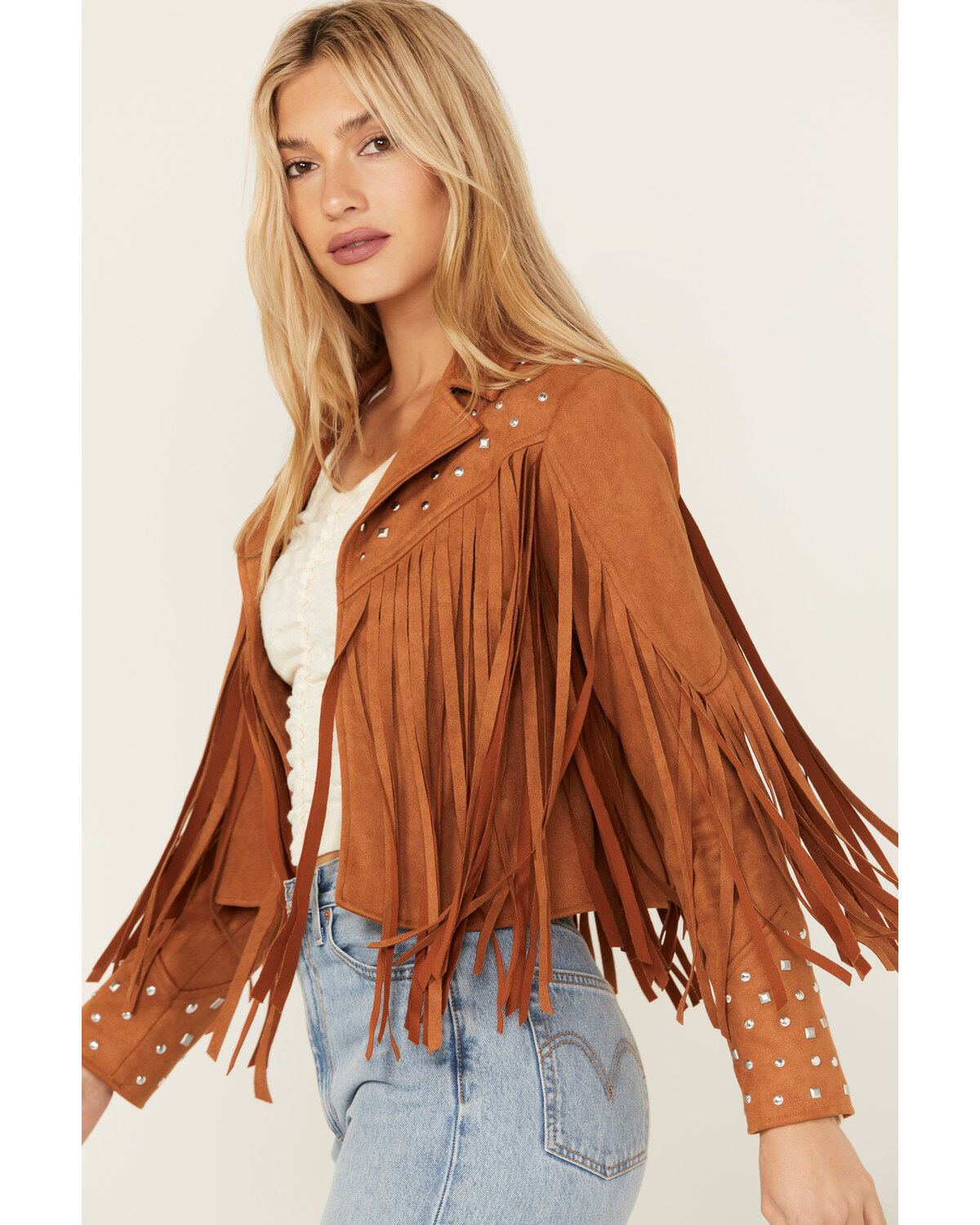 Blue B Women's Studded Fringe Faux Suede Jacket