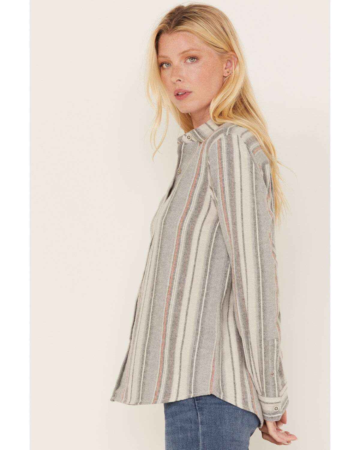 North River Women's Stripe Print Long Sleeve Button Down Flannel Shirt