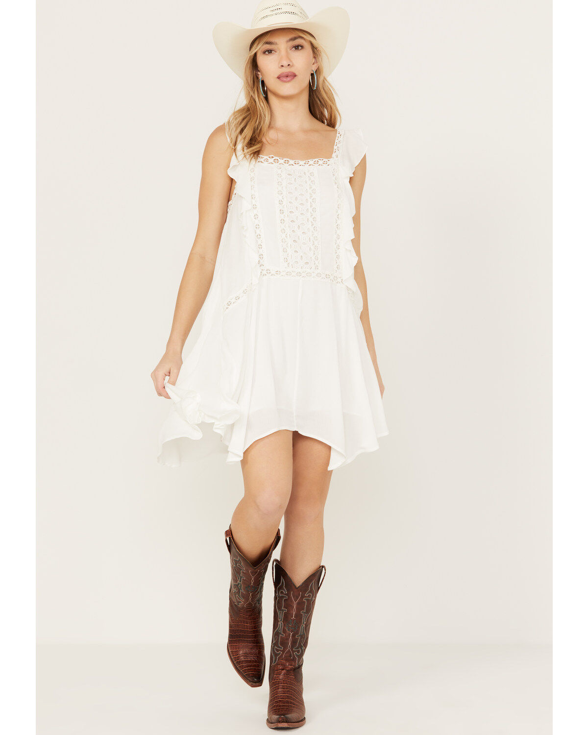 Wild Moss Women's Crochet Trim Mini Dress