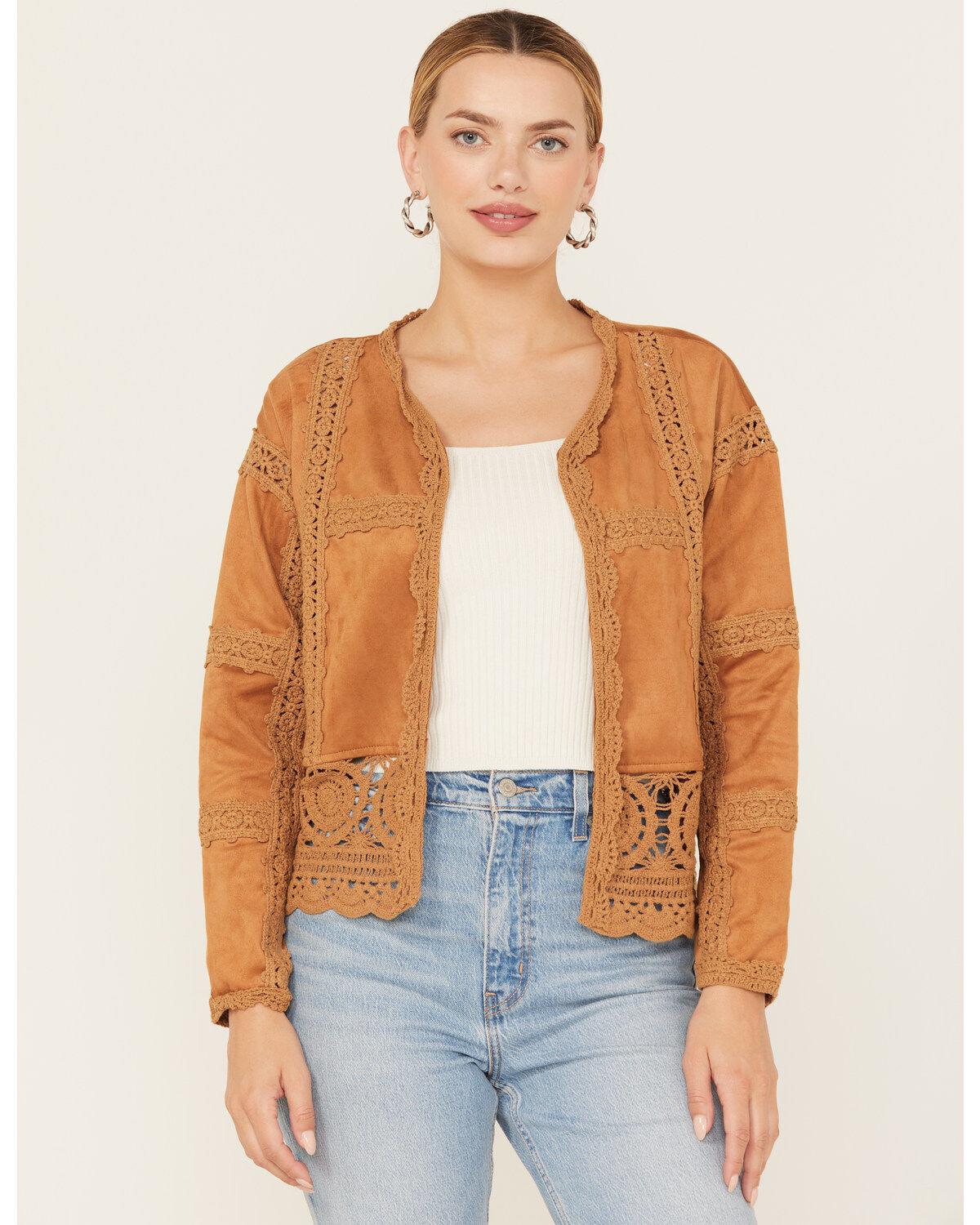 Miss Me Women's Crochet Faux Suede Jacket