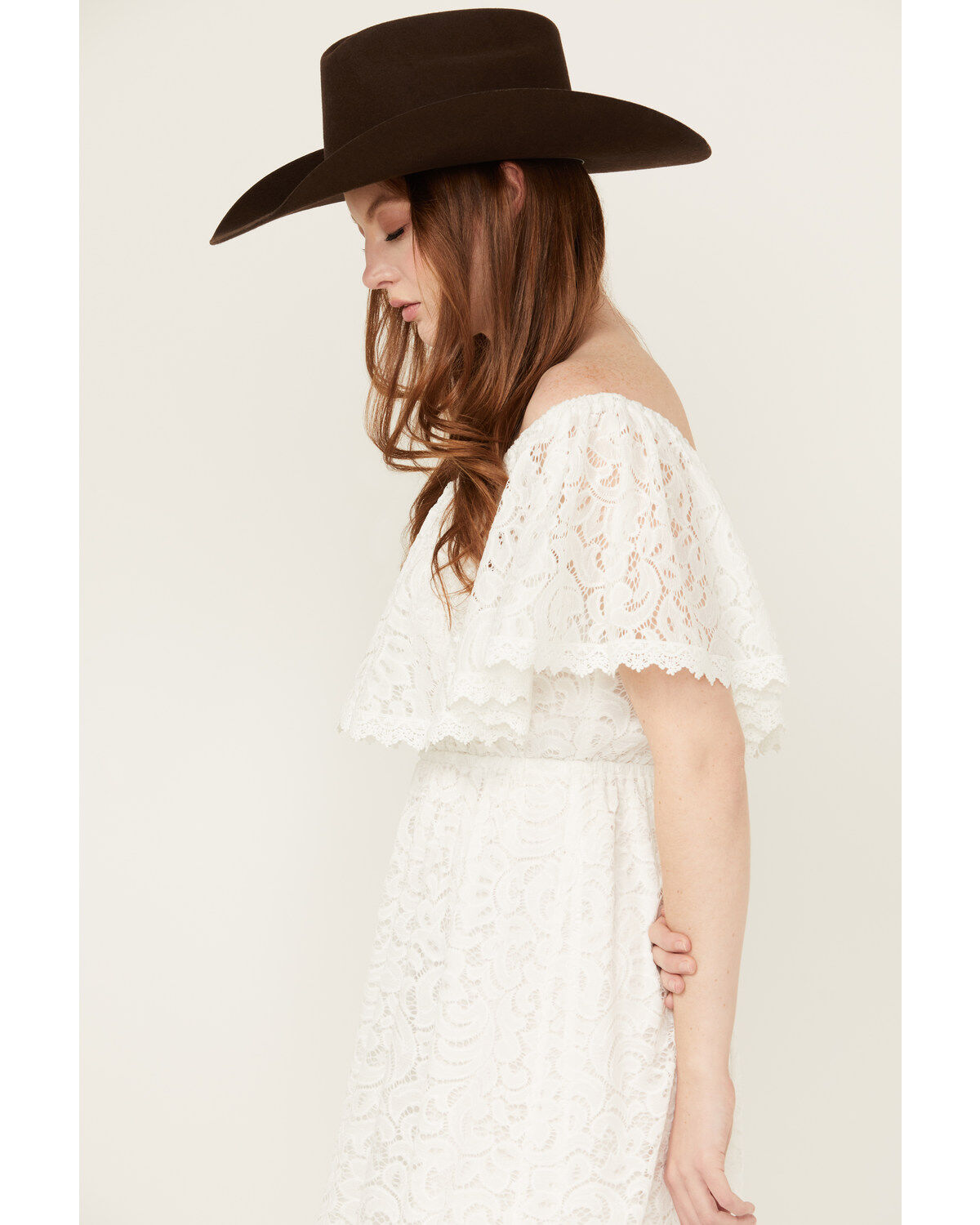 Beyond The Radar Women's Off The Shoulder Lace Midi Dress