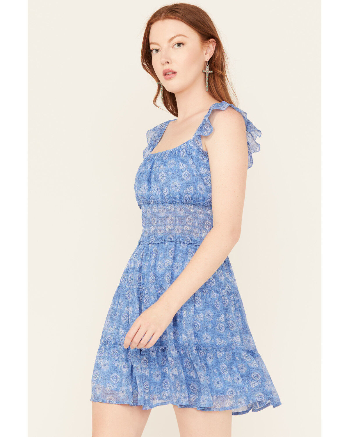 Trixxi Women's Floral Print Smocked Waist Mini Dress