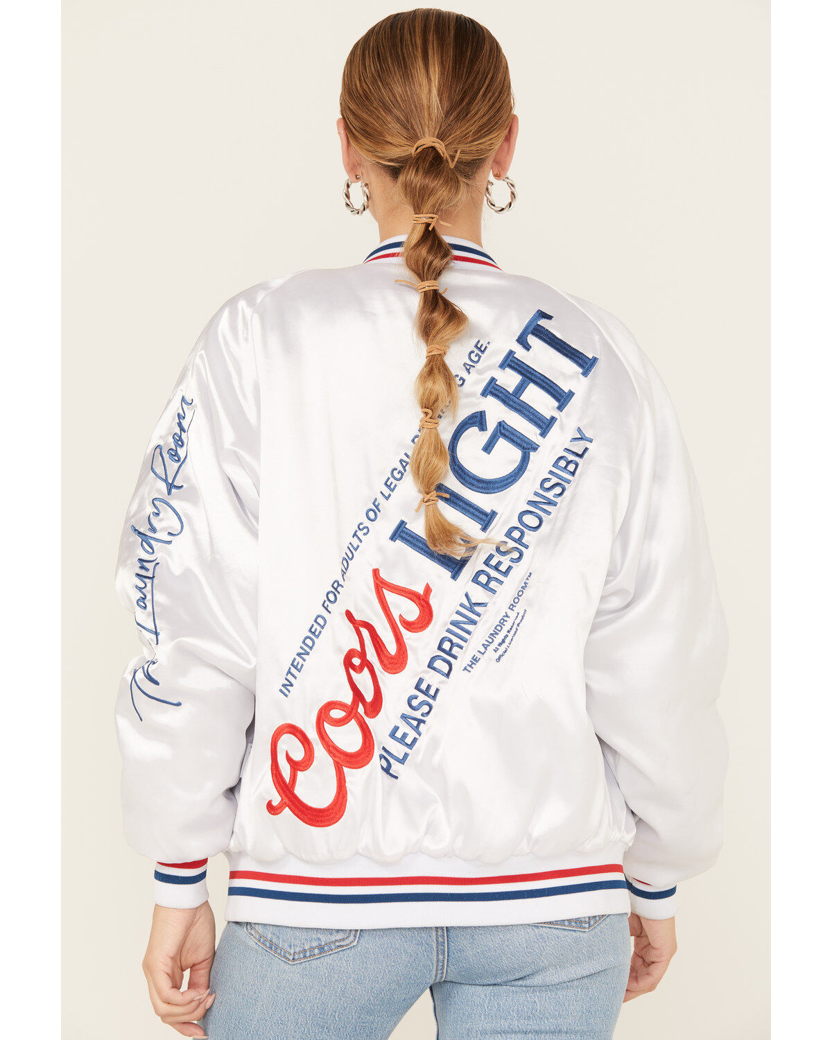 The Laundry Room Women's Faux Satin Coors Light Bomber Jacket