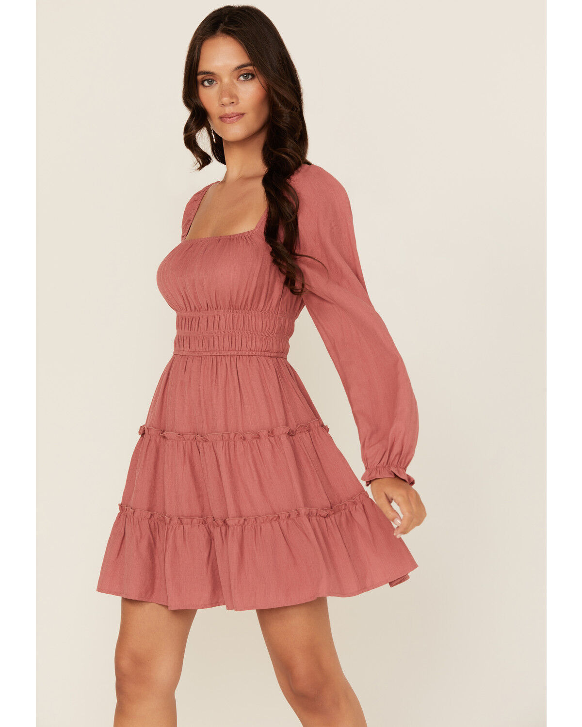 Ash & Violet Women's Solid Long Sleeve Mini Dress