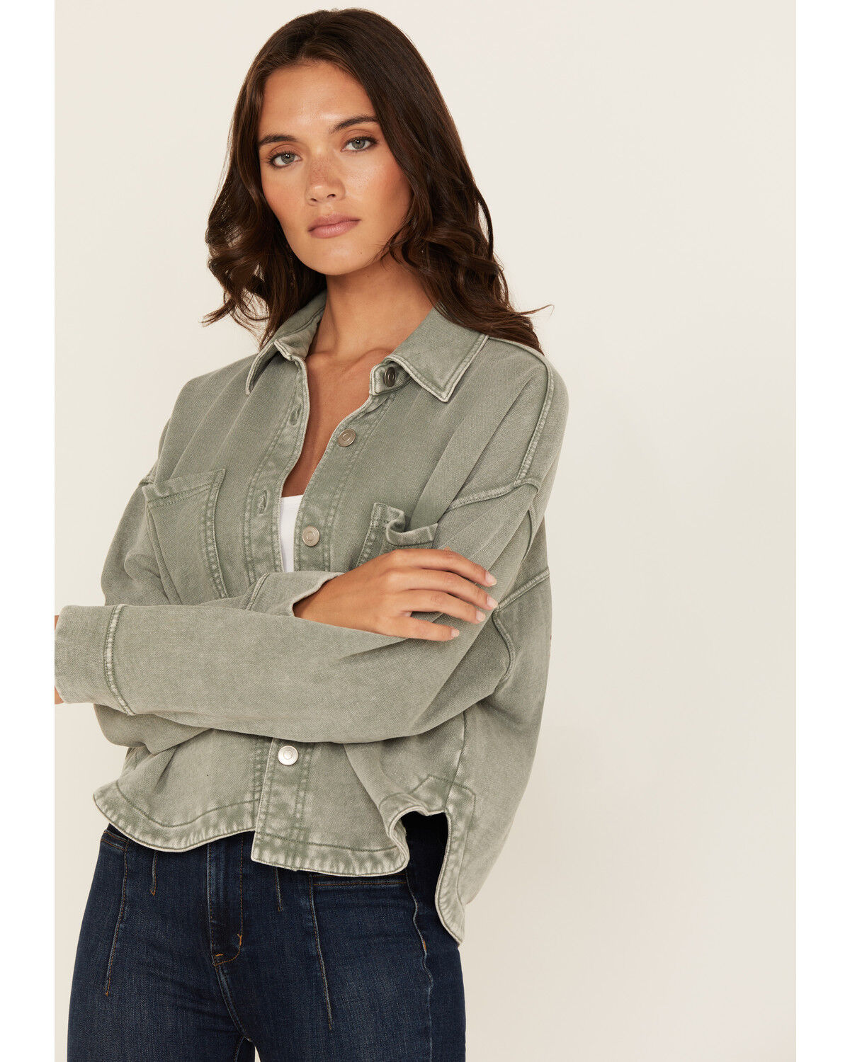 White Crow Women's Washed Cropped Knit Shacket