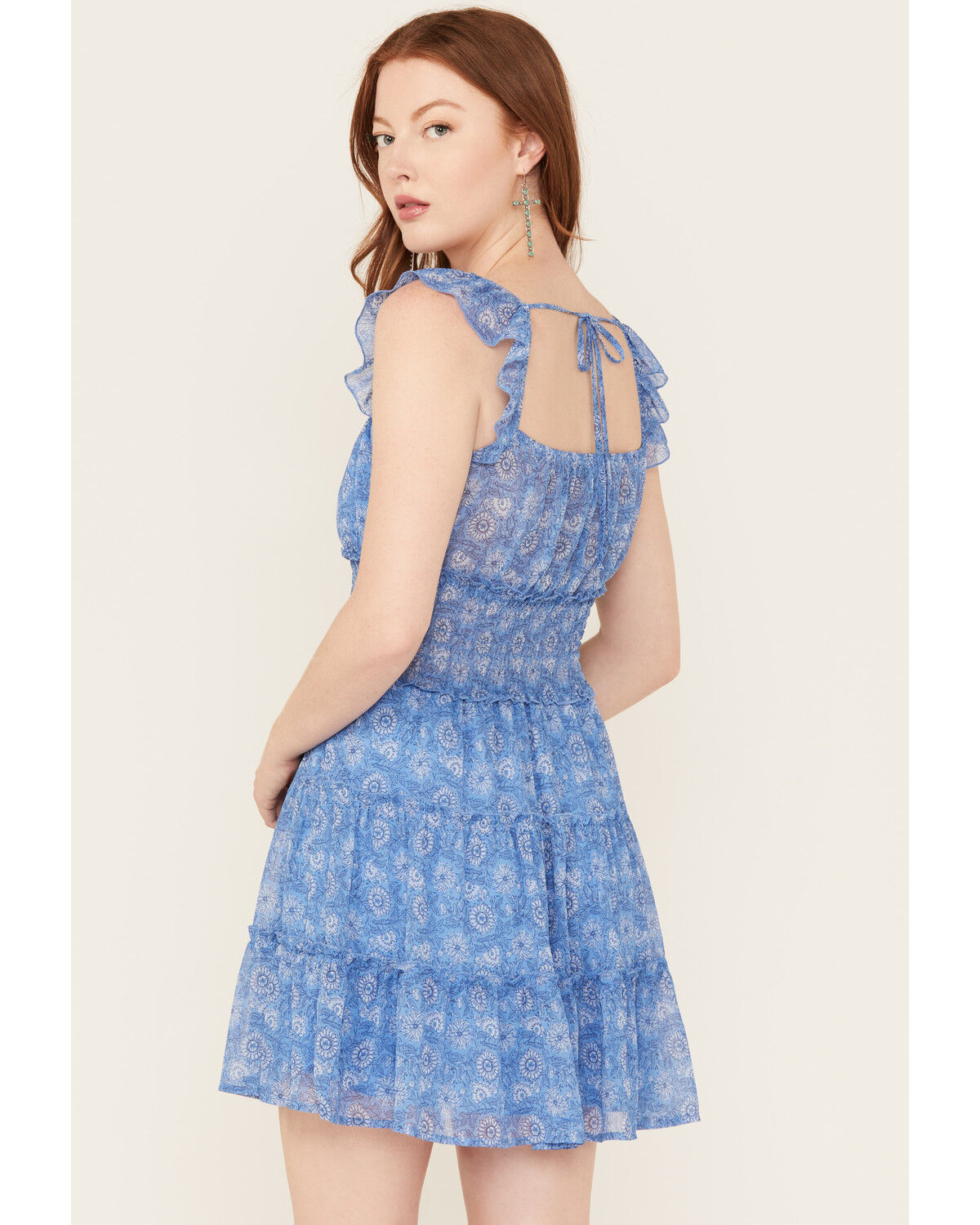 Trixxi Women's Floral Print Smocked Waist Mini Dress