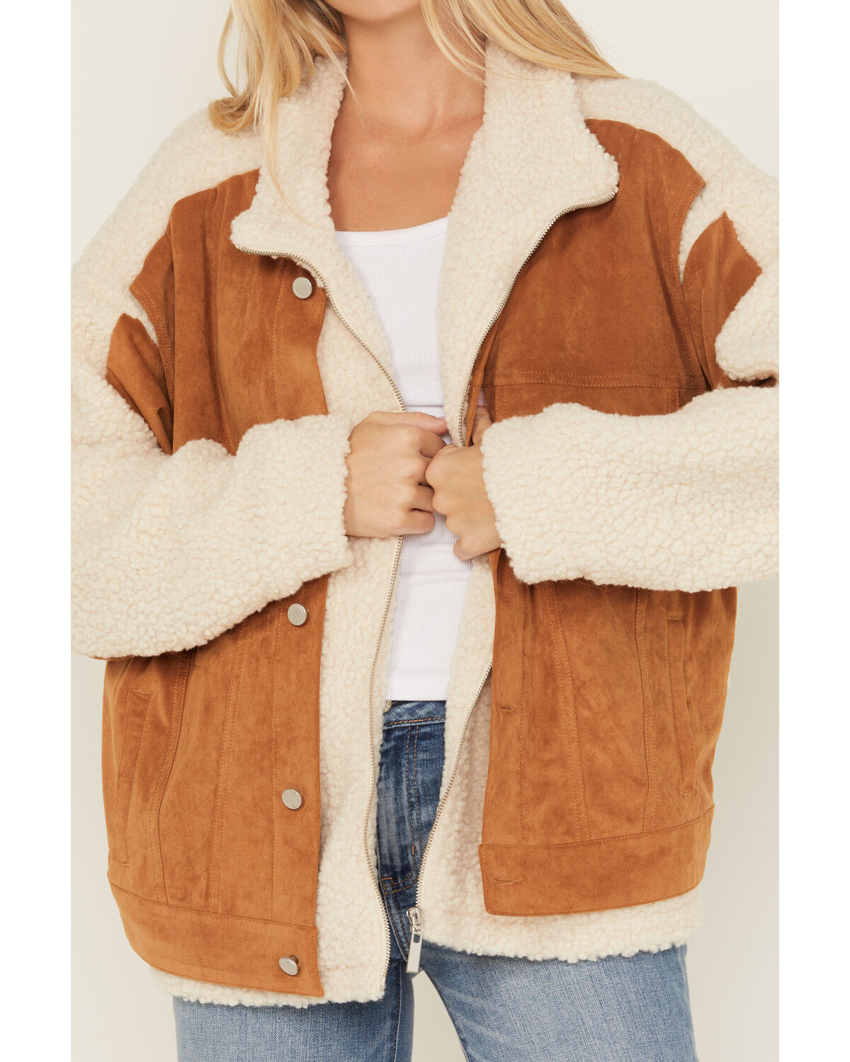 BLANKNYC Women's Two Tone Sherpa Suede Jacket