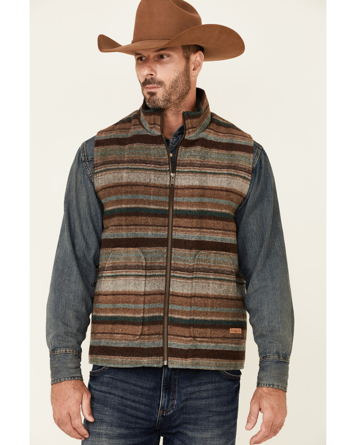 Powder River Outfitters Heather Brown Serape Stripe Zip-Front Wool Vest